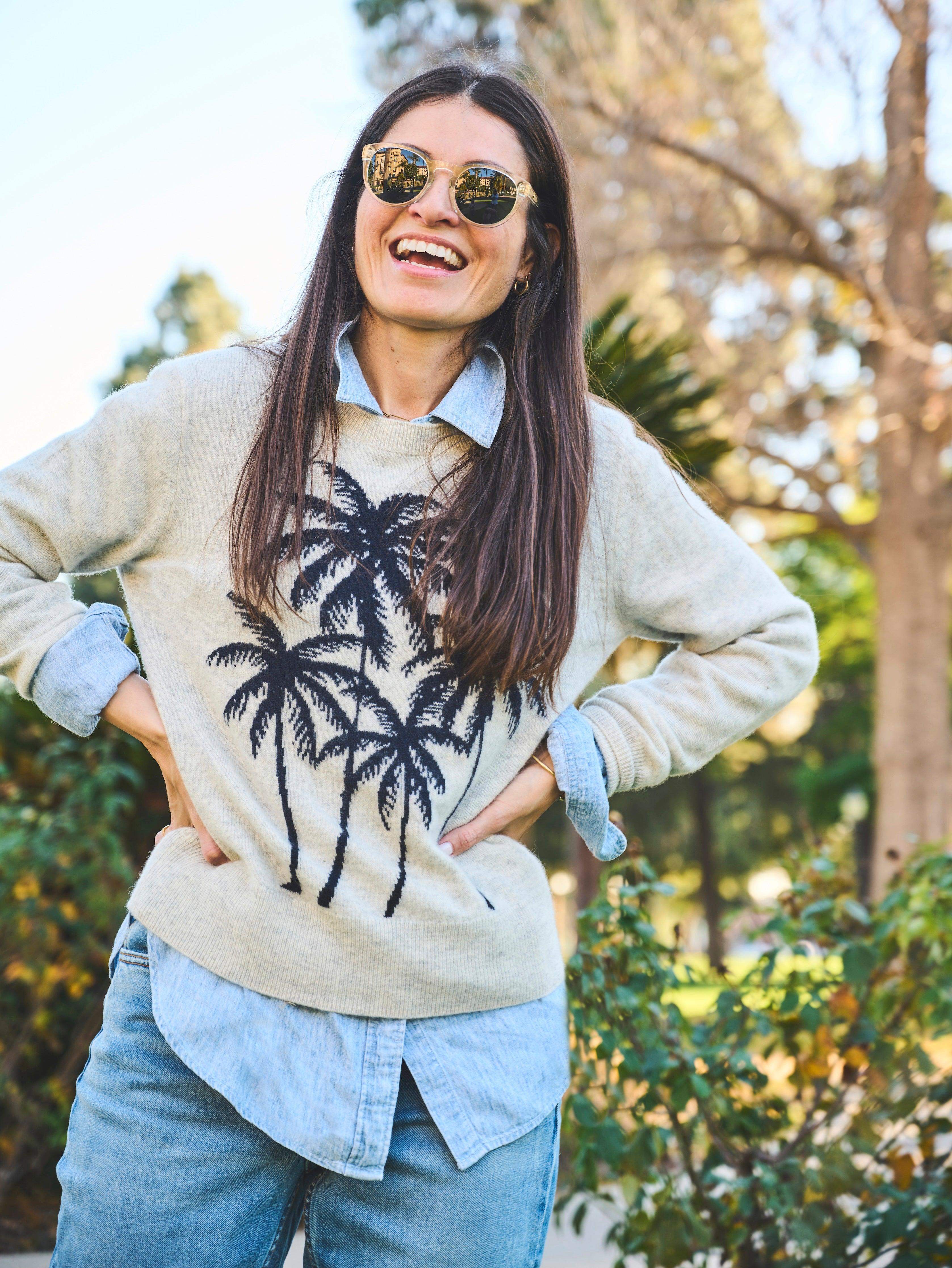 Palm Coast Cashmere Crewneck - Navy Palm Horizon Secondary image
