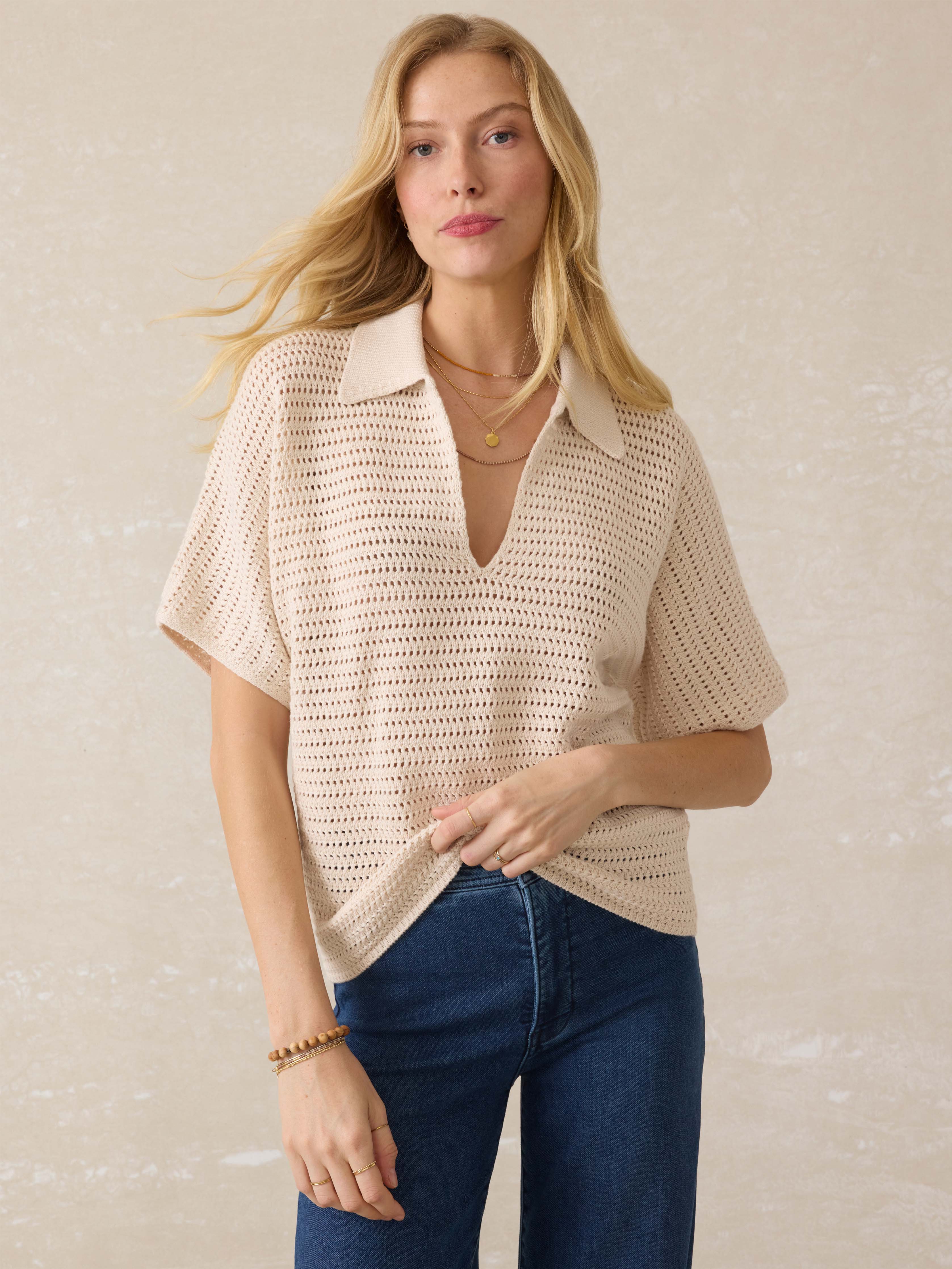 Seacoast Crochet Polo - Cream Main image