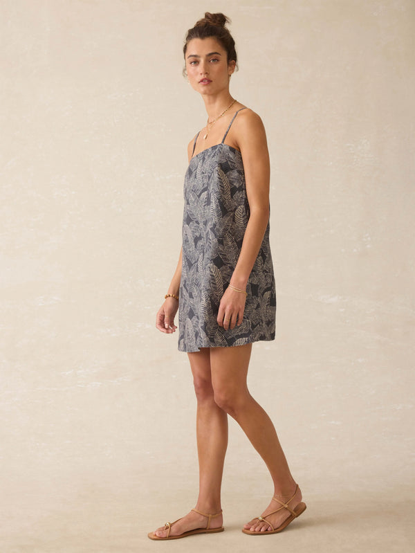 Byron Bay Linen Dress - Charcoal Banana Leaf