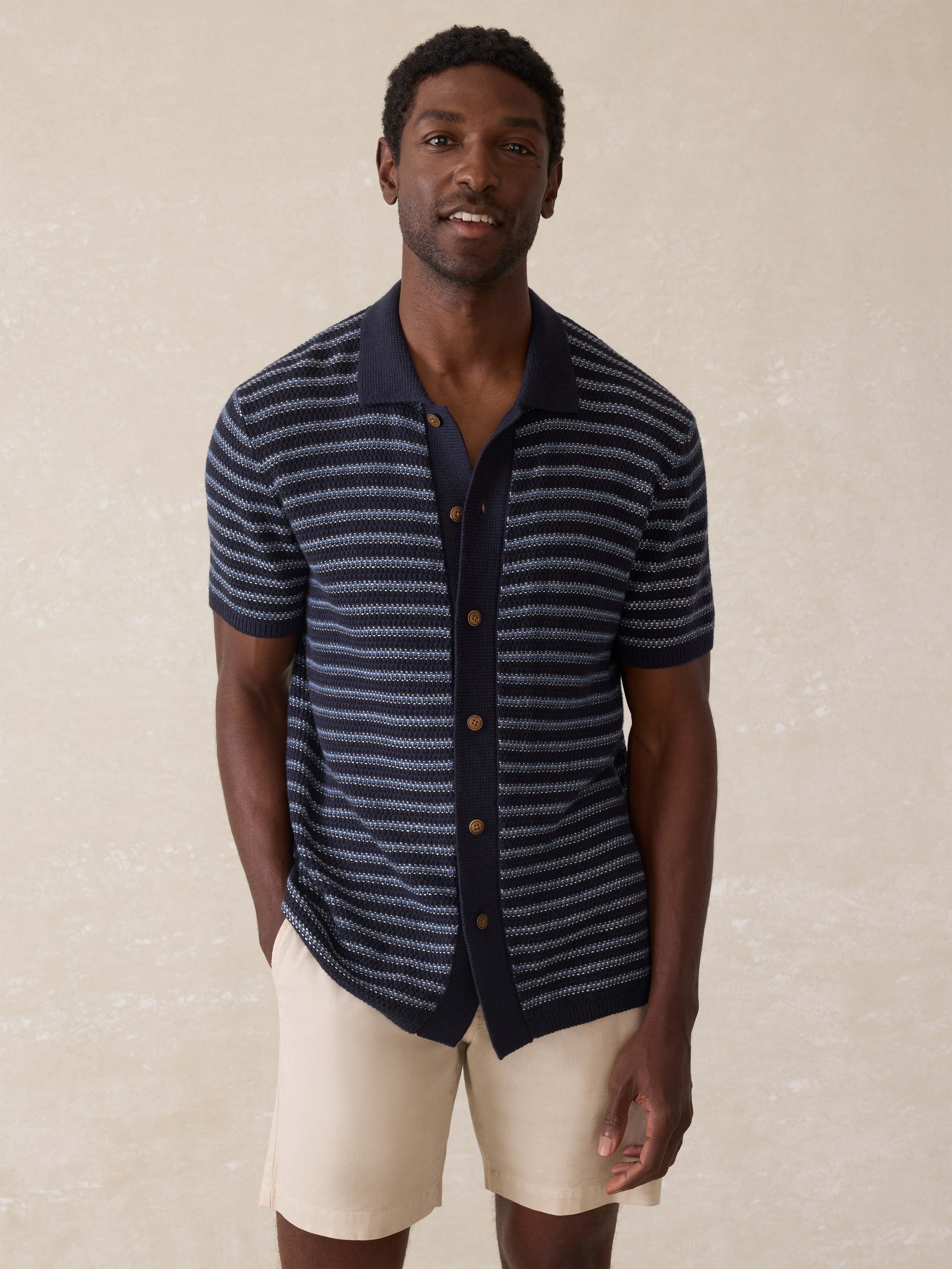 Short-Sleeve Sweater Shirt - Northern Depths Stripe Main image
