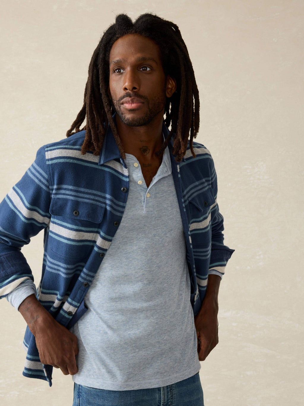 Long-Sleeve Cloud Henley (Tall) - Light Blue Heather