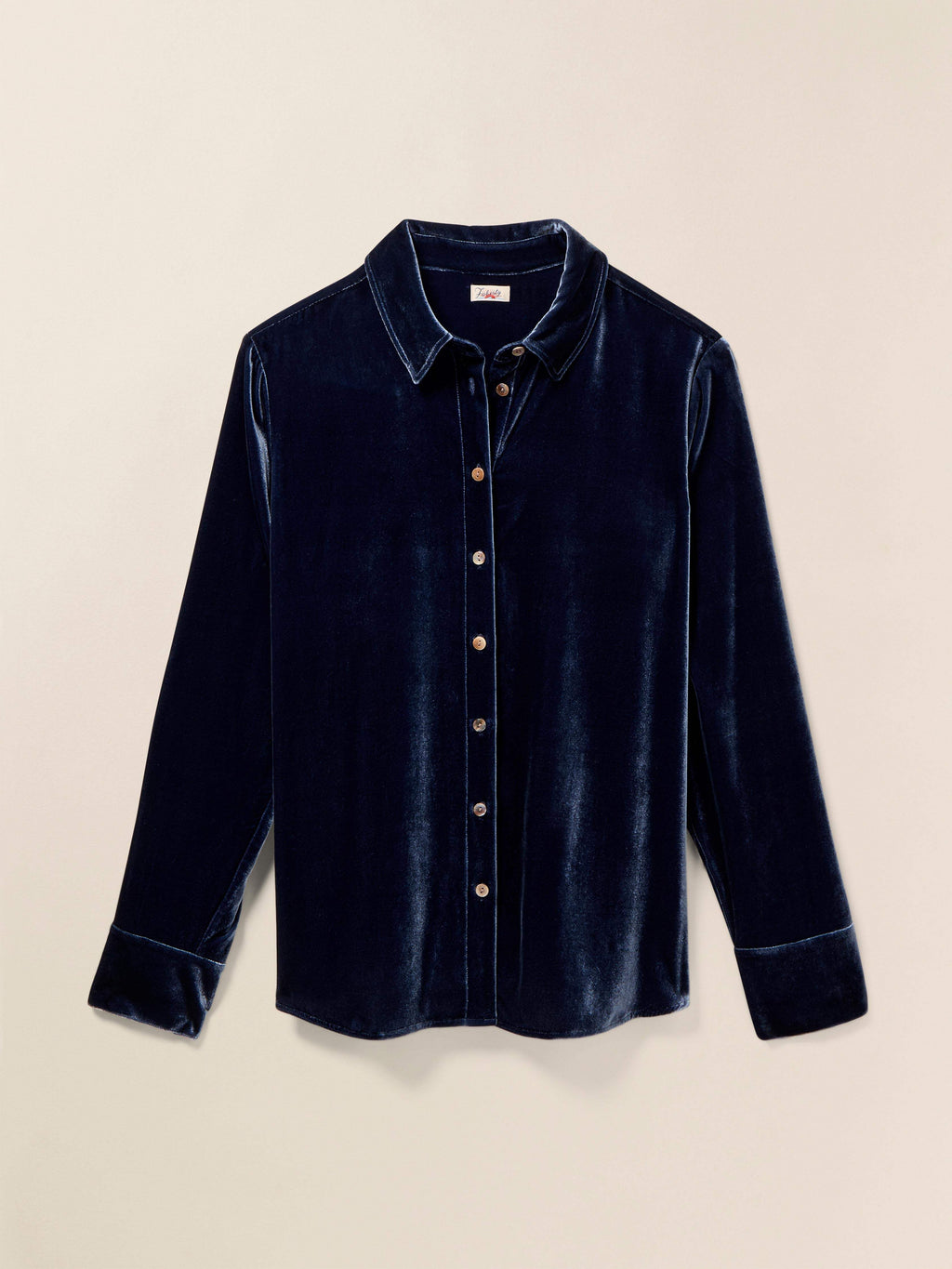 Stretch Silk Velvet Genevieve Shirt - Navy