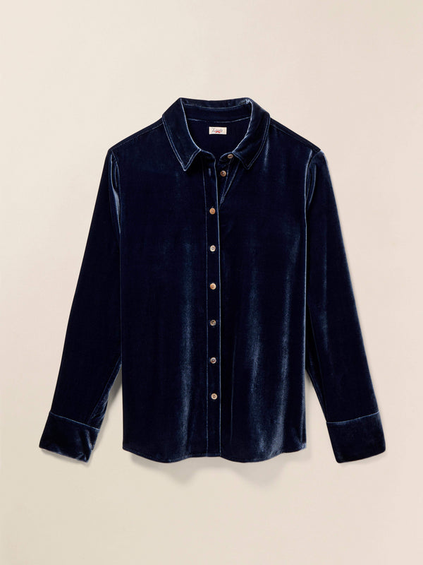 Stretch Silk Velvet Genevieve Shirt - Navy
