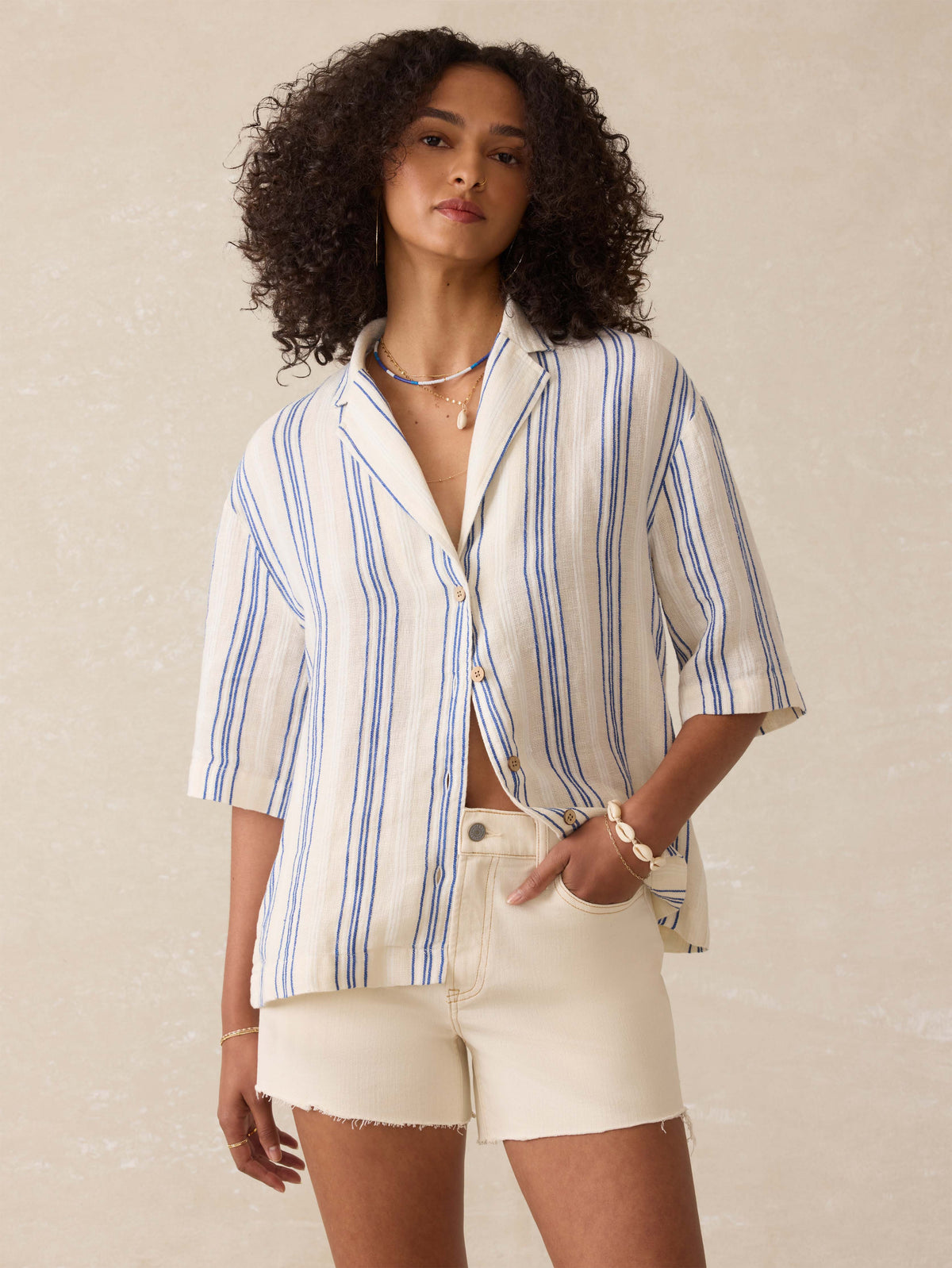 Palma Linen Camp Shirt - Sail Away Stripe Main image