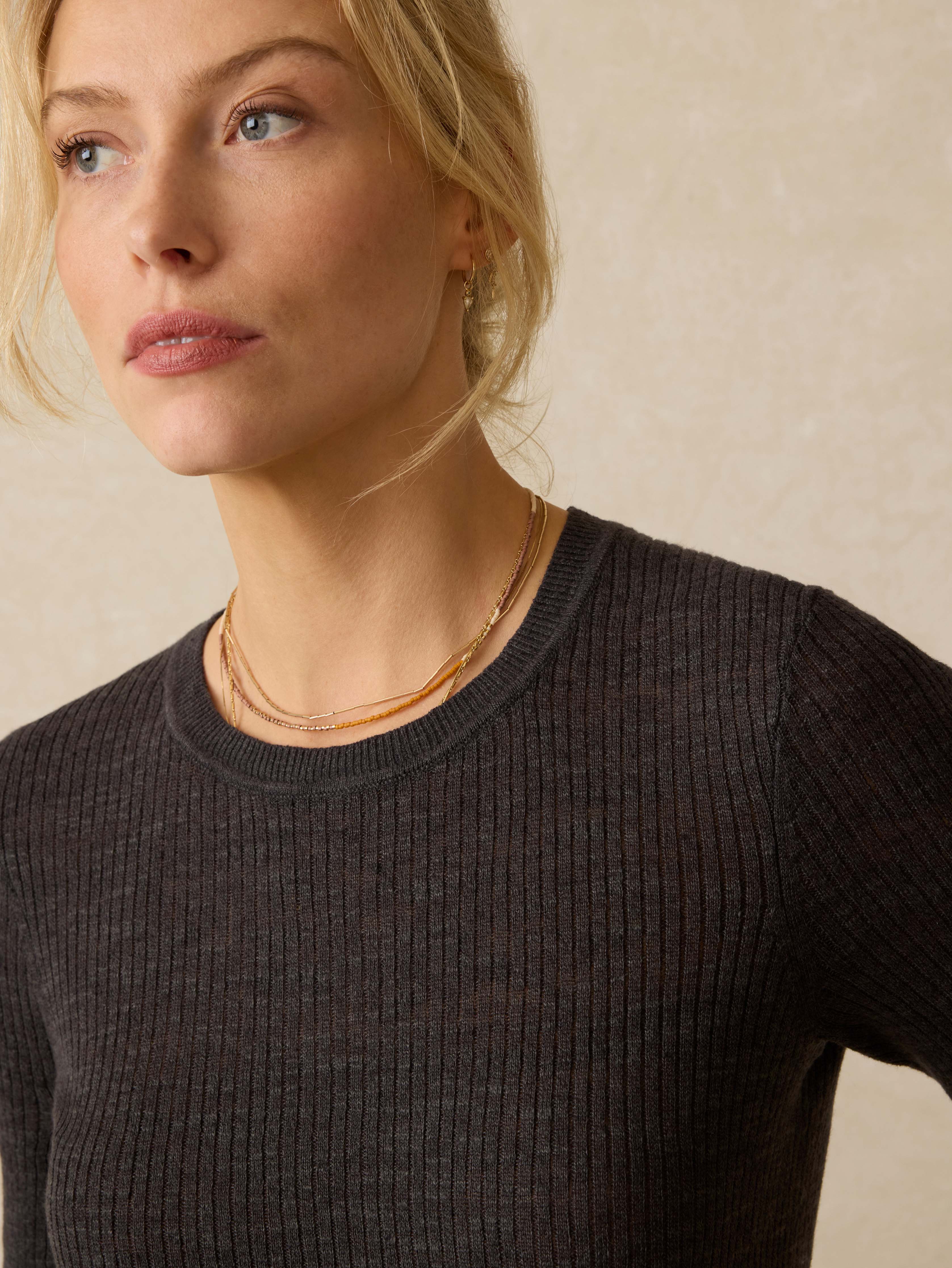 Miramar Linen Mini Rib Tee - Washed Black Secondary image