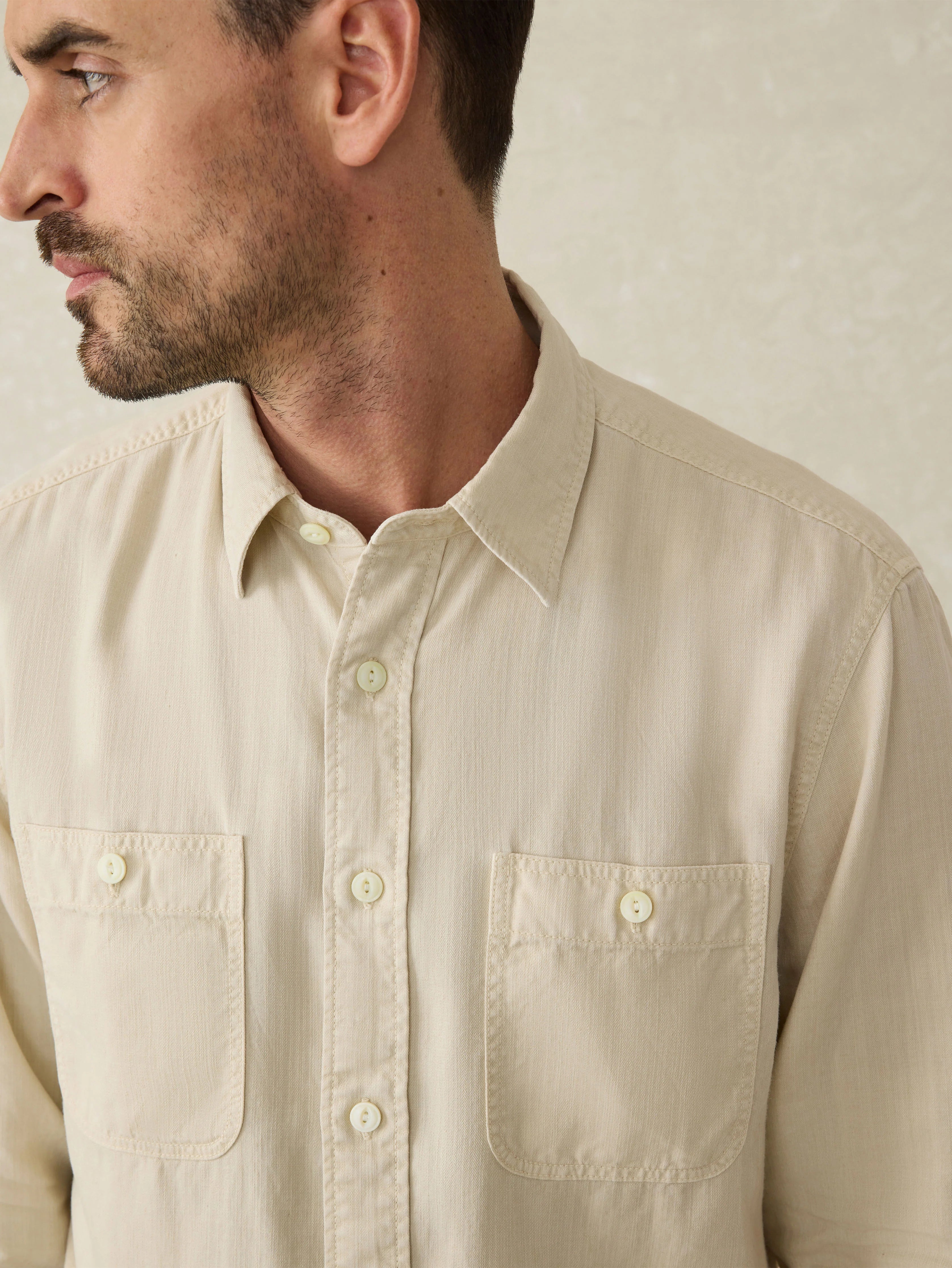 Tried \u0026 True Chambray Workshirt - Coastal Cream Secondary image