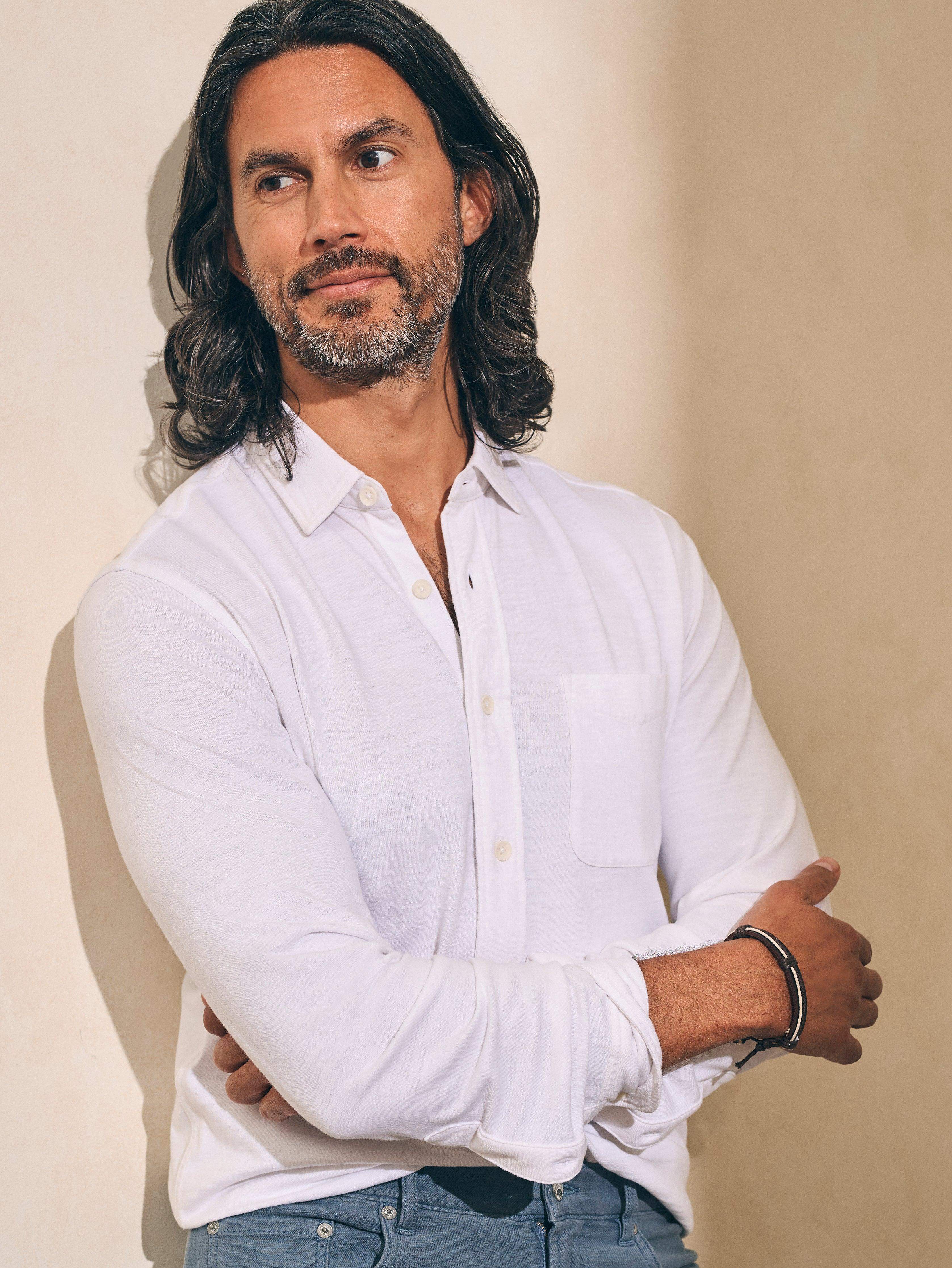 Sunwashed Knit Shirt (Single Pocket) (Tall) - White Secondary image