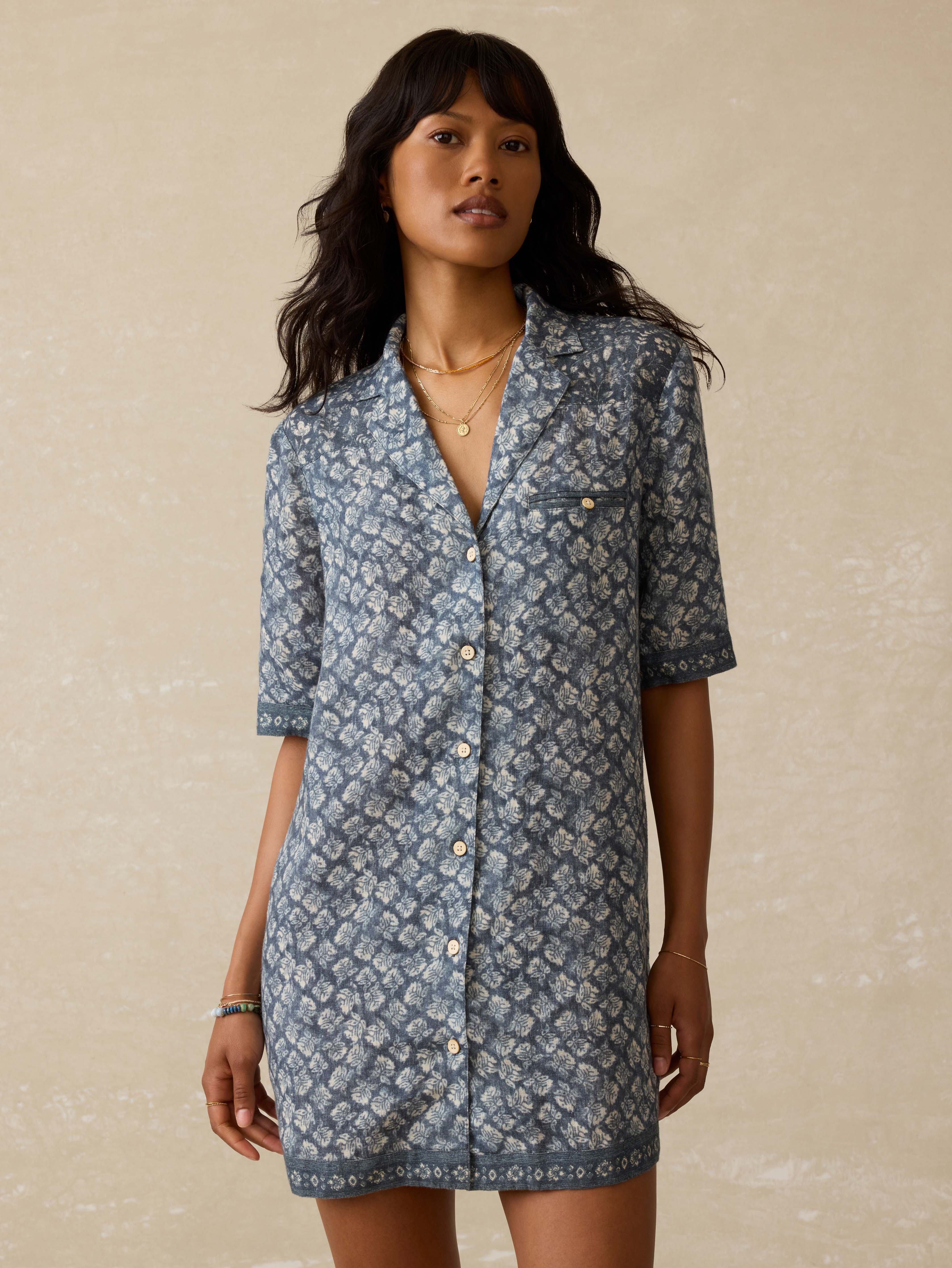 Paradise Point Linen Dress - Oceanview Blossom Main image