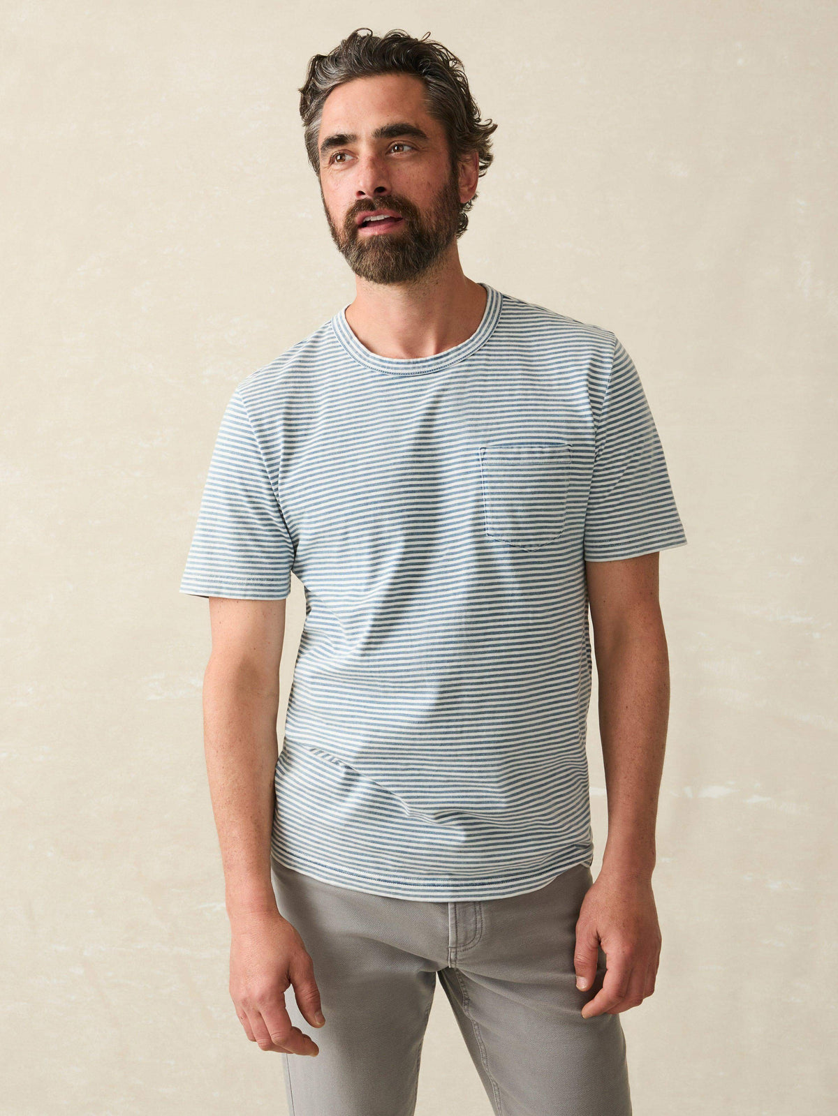 Short-Sleeve Indigo Pocket Tee - Azure Stream Stripe Main image