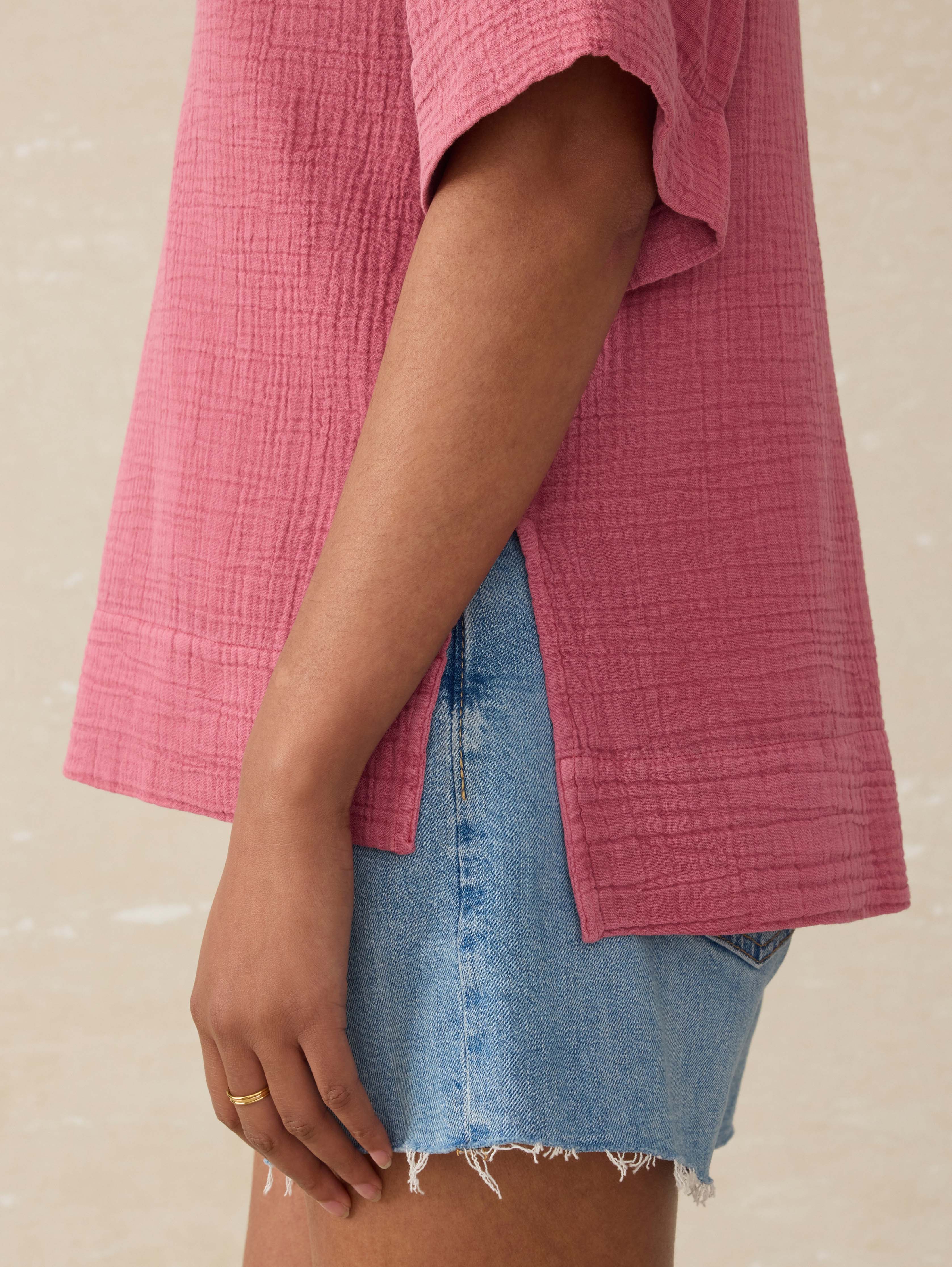 Dune Cotton Gauze Short Sleeve Popover - Heather Rose Secondary image