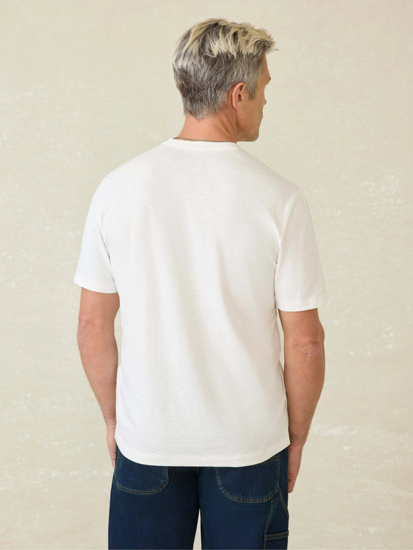 Short-Sleeve Sunwashed Regenerative Cotton V-Neck Tee - White