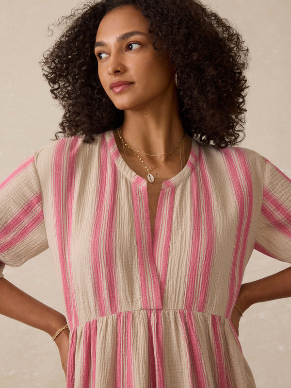 Dune Cotton Gauze Wesley Dress - Cocoa Reef Stripe