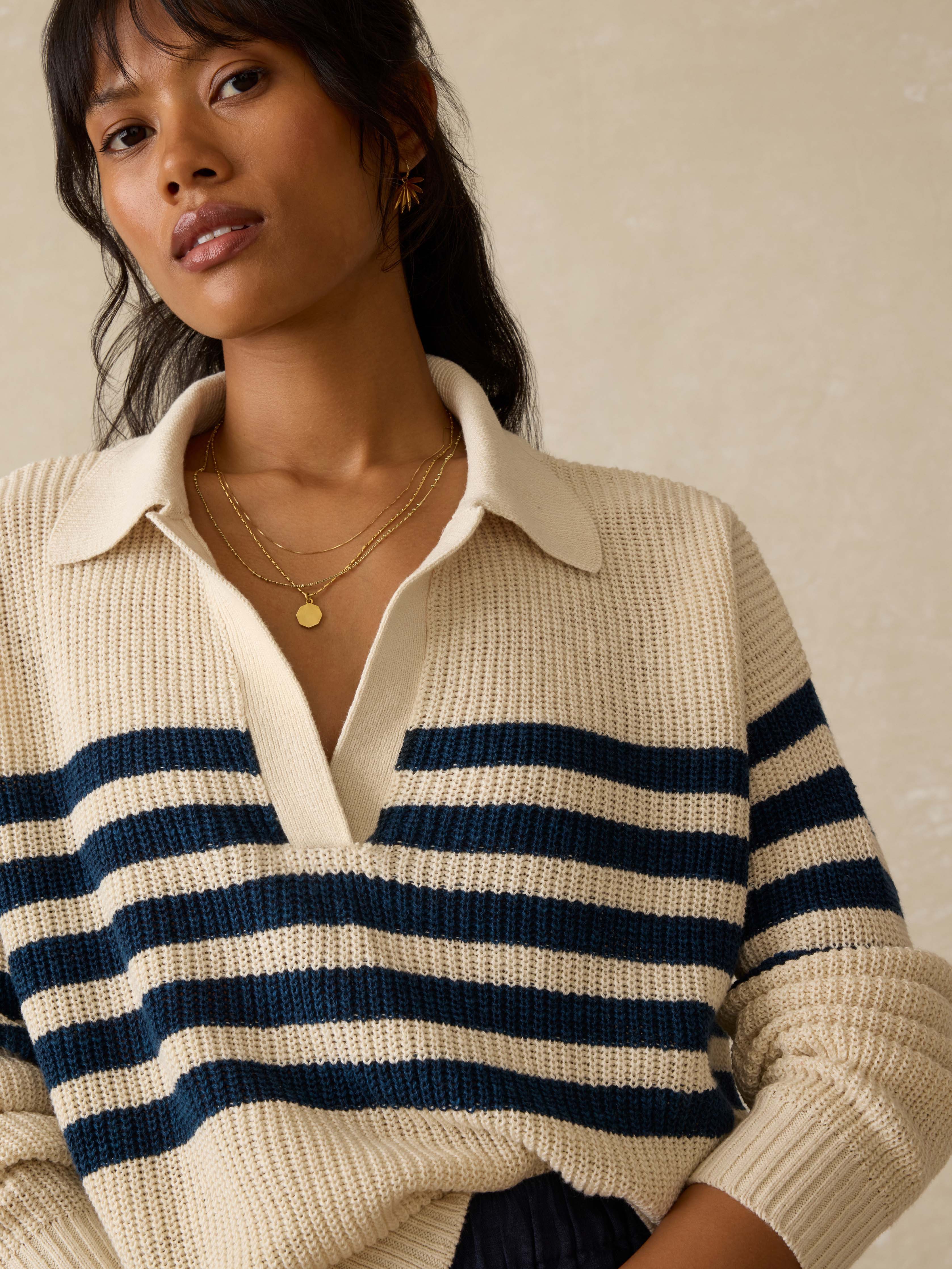Miramar Linen Polo Sweater - Ocean Ties Stripe Secondary image