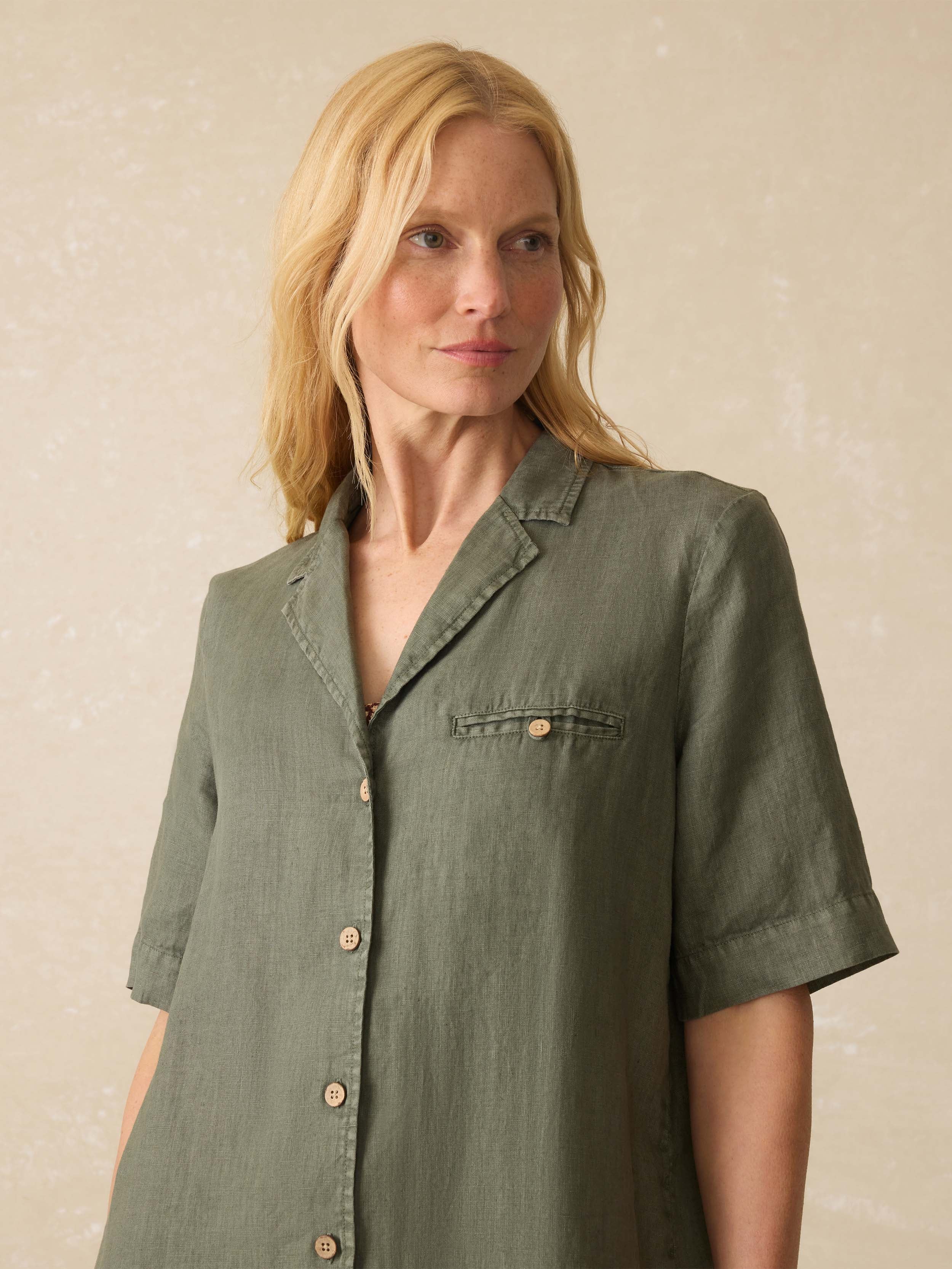 Paradise Point Linen Dress - Thyme Secondary image