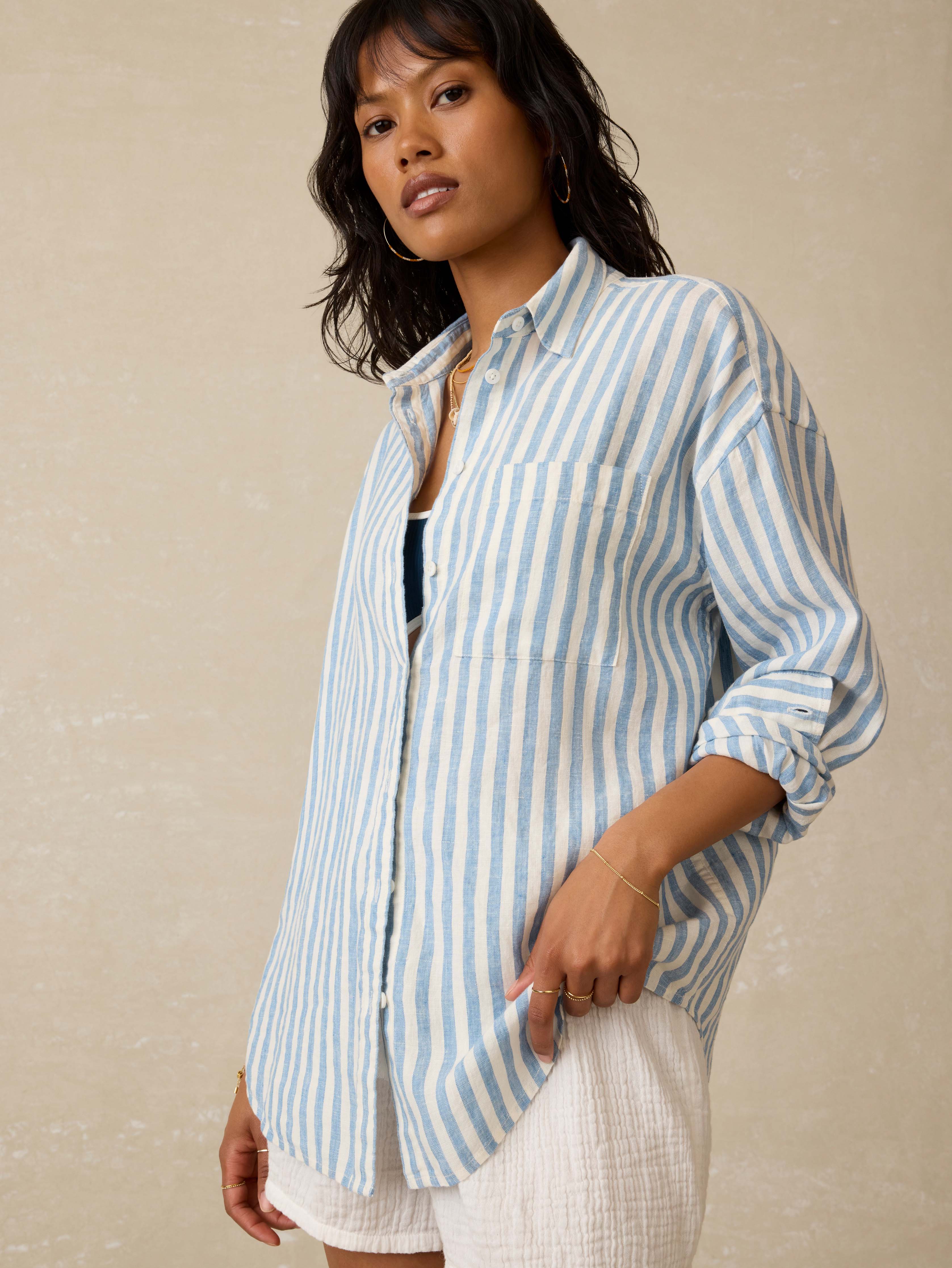 Laguna Linen Relaxed Shirt - Ocean Lucy Stripe Secondary image