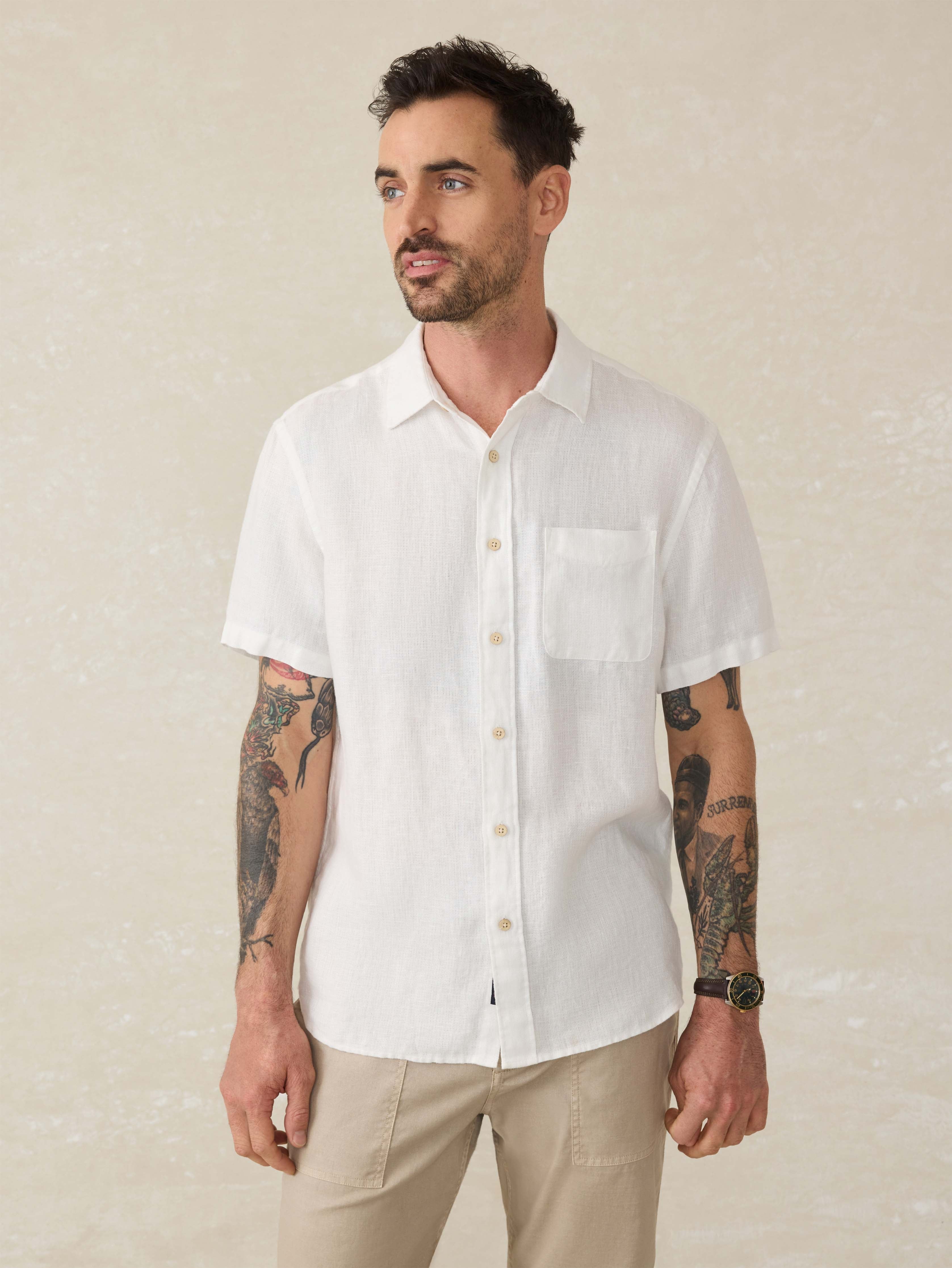 Short-Sleeve Palma Linen Shirt - Bright White Basketweave Secondary image