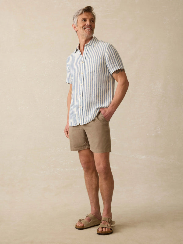 Short-Sleeve Palma Linen Shirt - Horizon Ivory Stripe