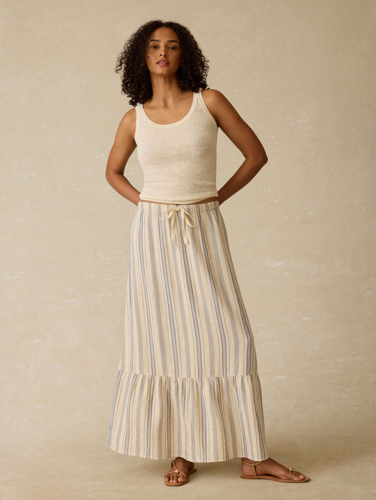 Dune Cotton Gauze Rees Skirt - Aqua Sea Stripe Main image