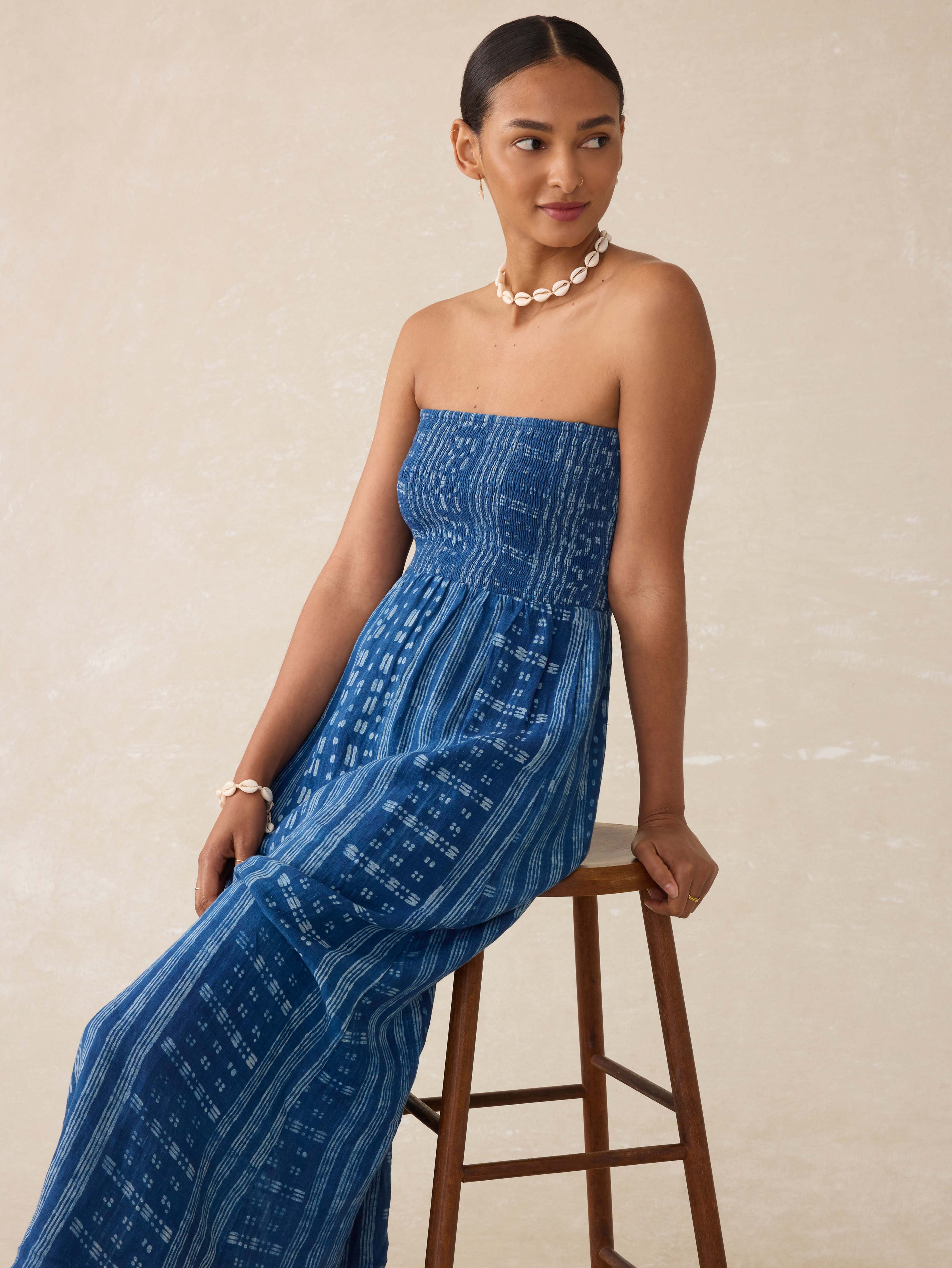 Sunrise Smocked Dress - Indigo Nadja Blockprint Main image