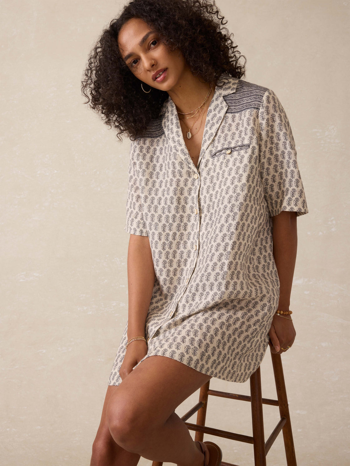 Paradise Point Linen Dress - Summer Pearl Blossom Main image