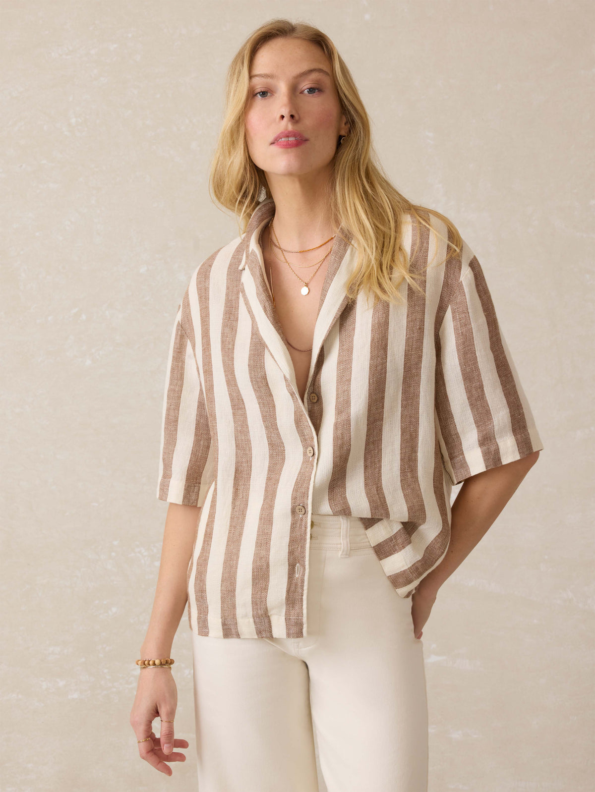 Palma Linen Camp Shirt - Cocoa Beach Stripe Main image