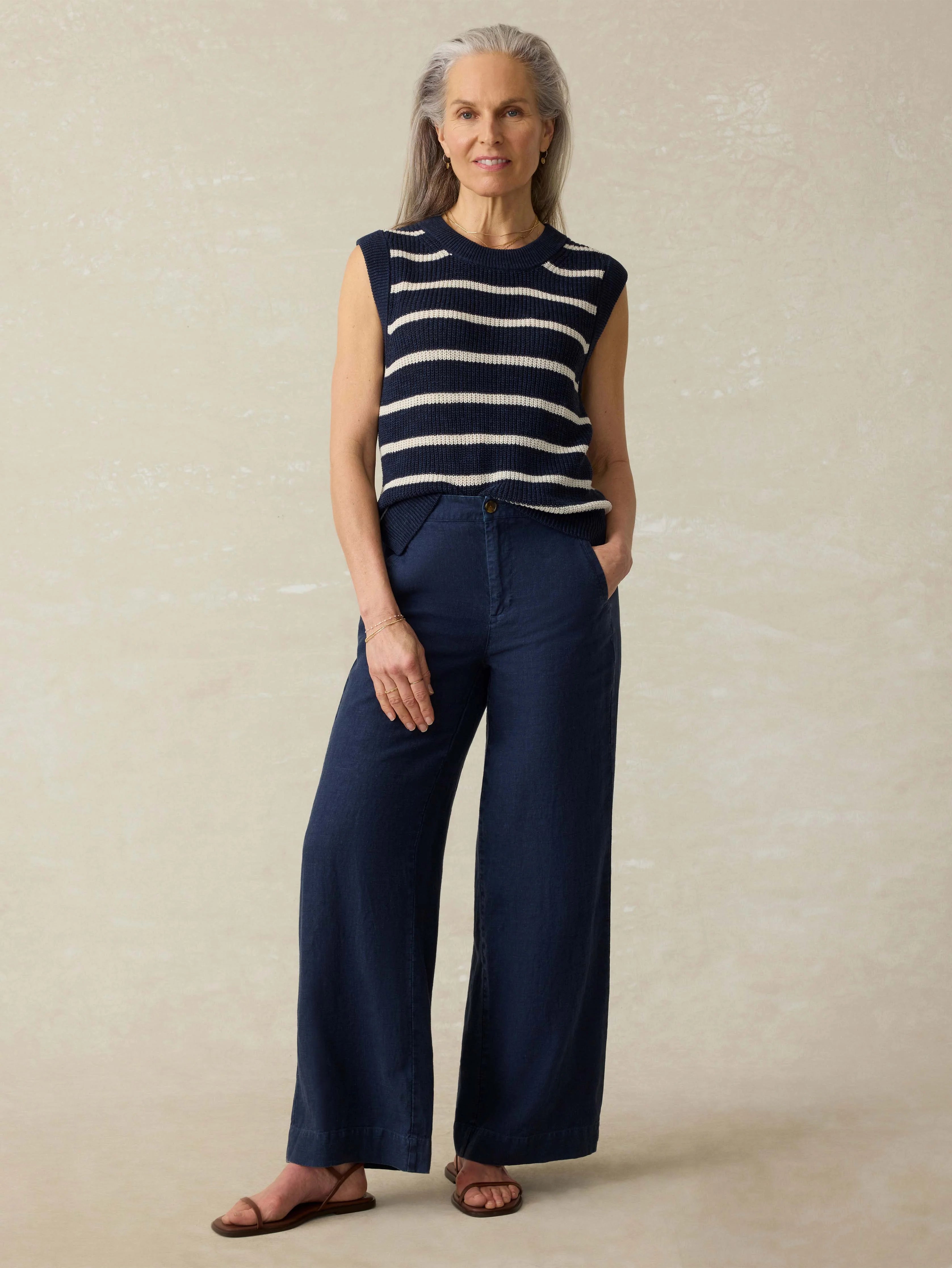 Miramar Linen Sweater Tank - North Sea Stripe Secondary image
