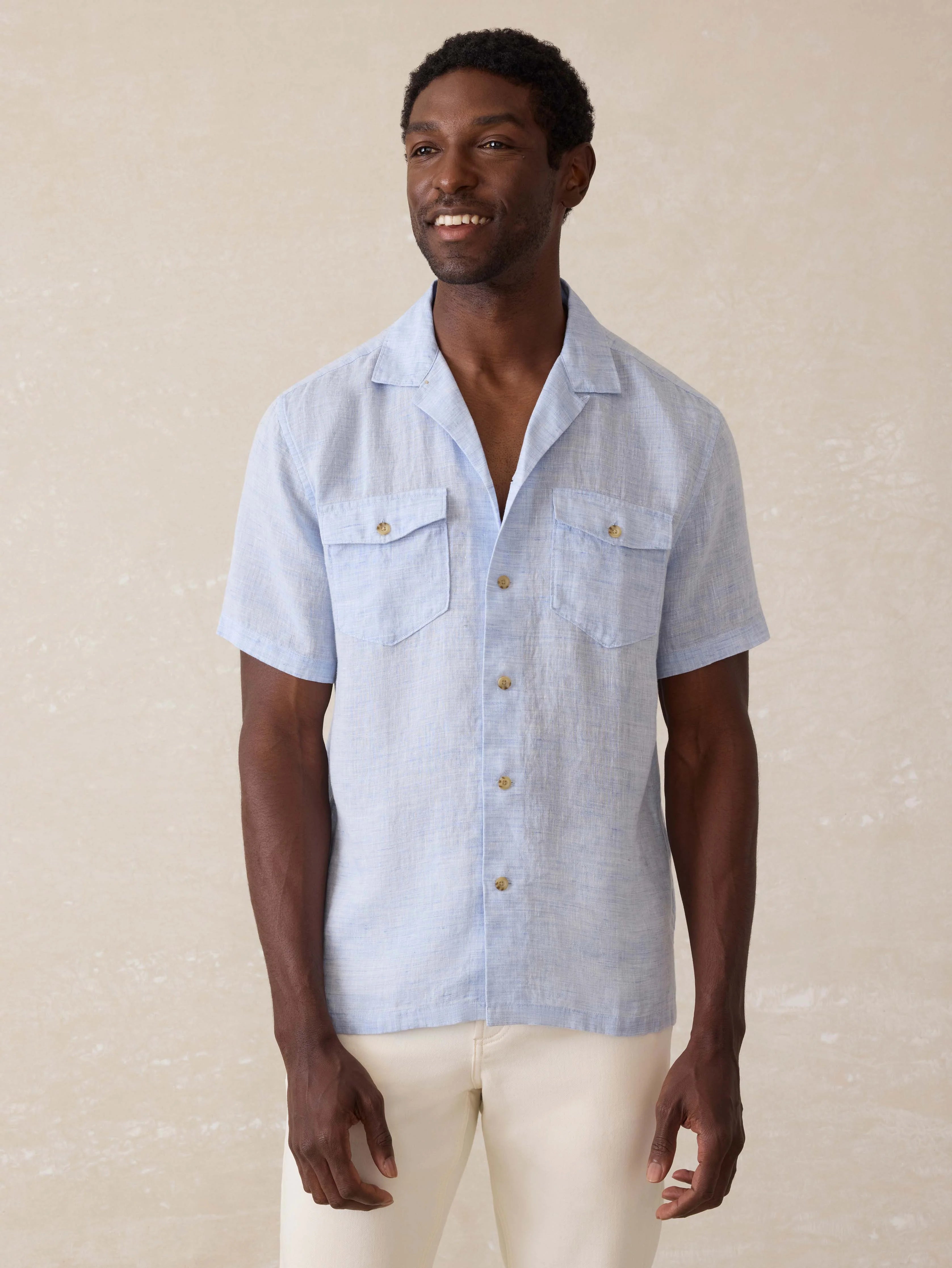 Short Sleeve Reserve Basque Camp Shirt - Light Blue Melange Main image
