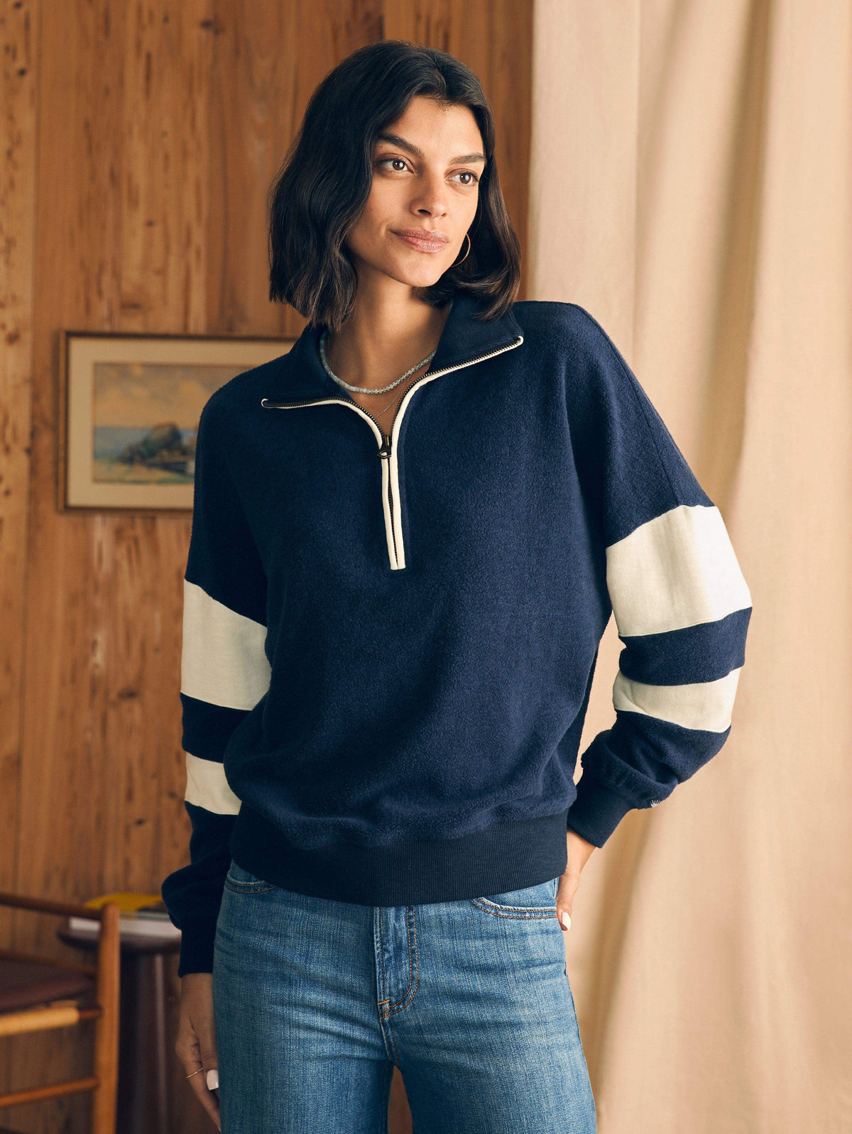 Beach Fleece Quarter Zip - Navy Multi Main image