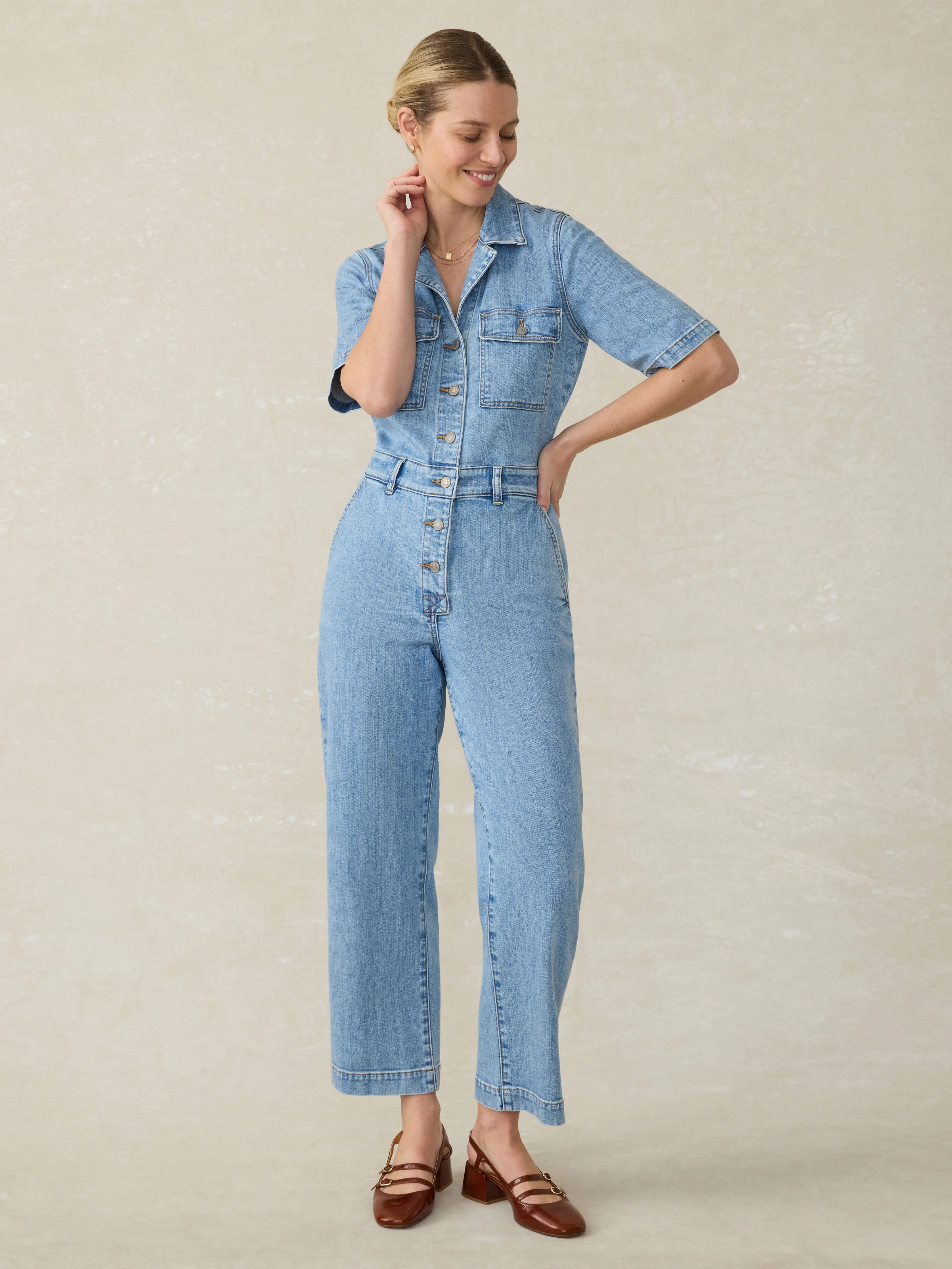 Short-Sleeve Denim Michelle Jumpsuit - Cloudlight Wash Main image