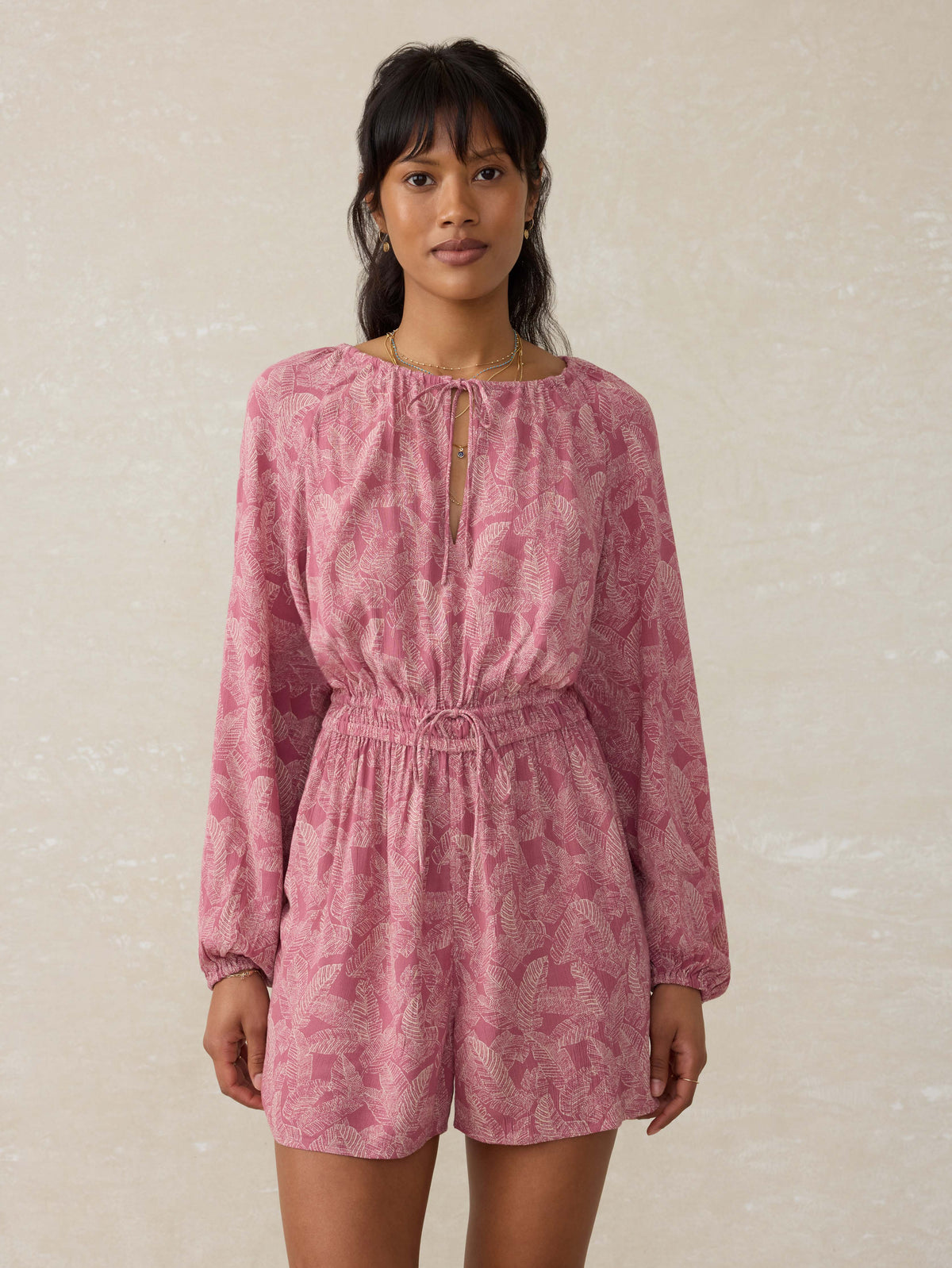 Kai Romper - Dusty Rose Banana Leaf Main image