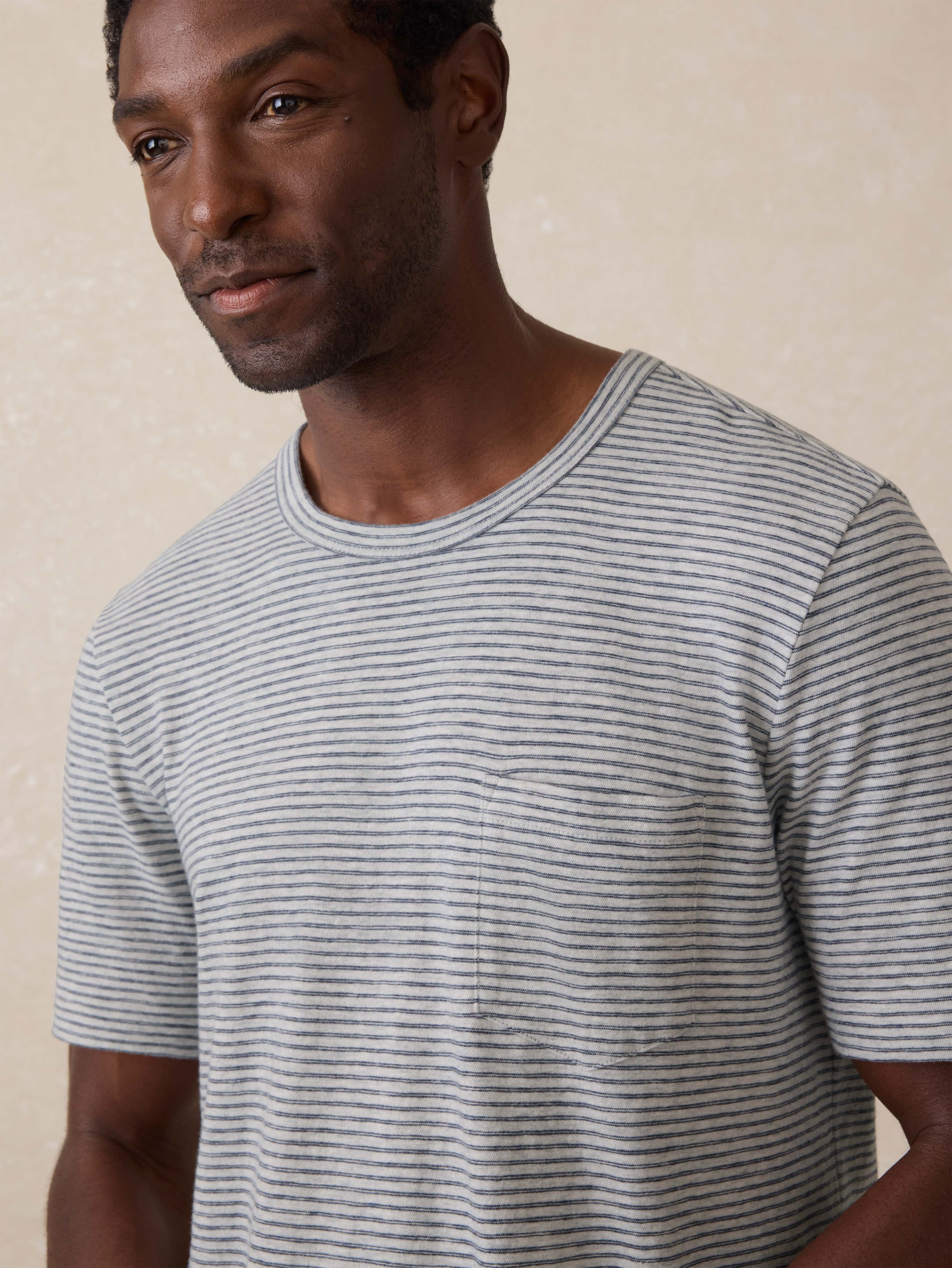 Sunwashed Pocket Tee - Silver Sea Stripe Secondary image