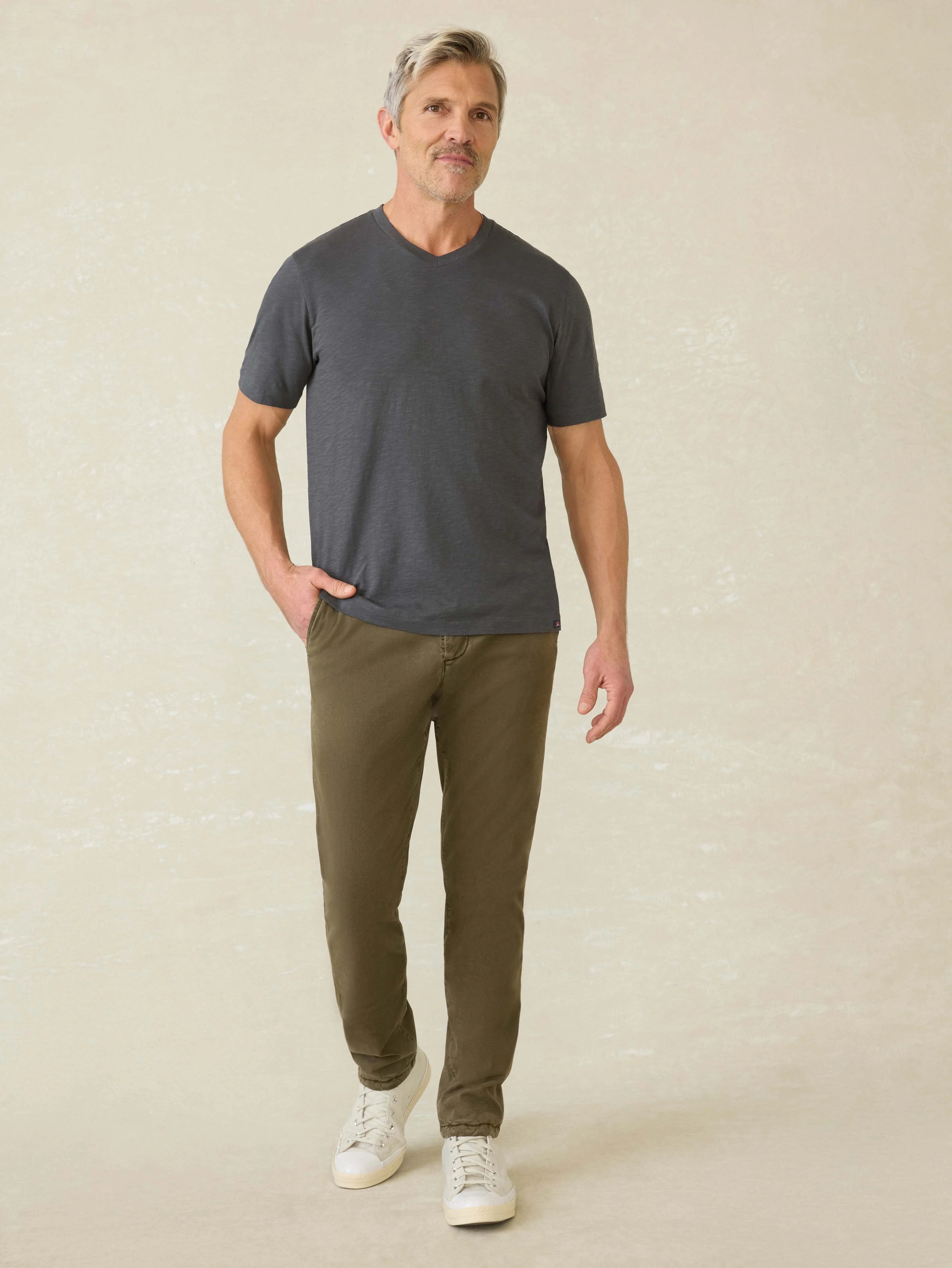 Short-Sleeve Sunwashed Regenerative Cotton V-Neck Tee - Graphite Secondary image