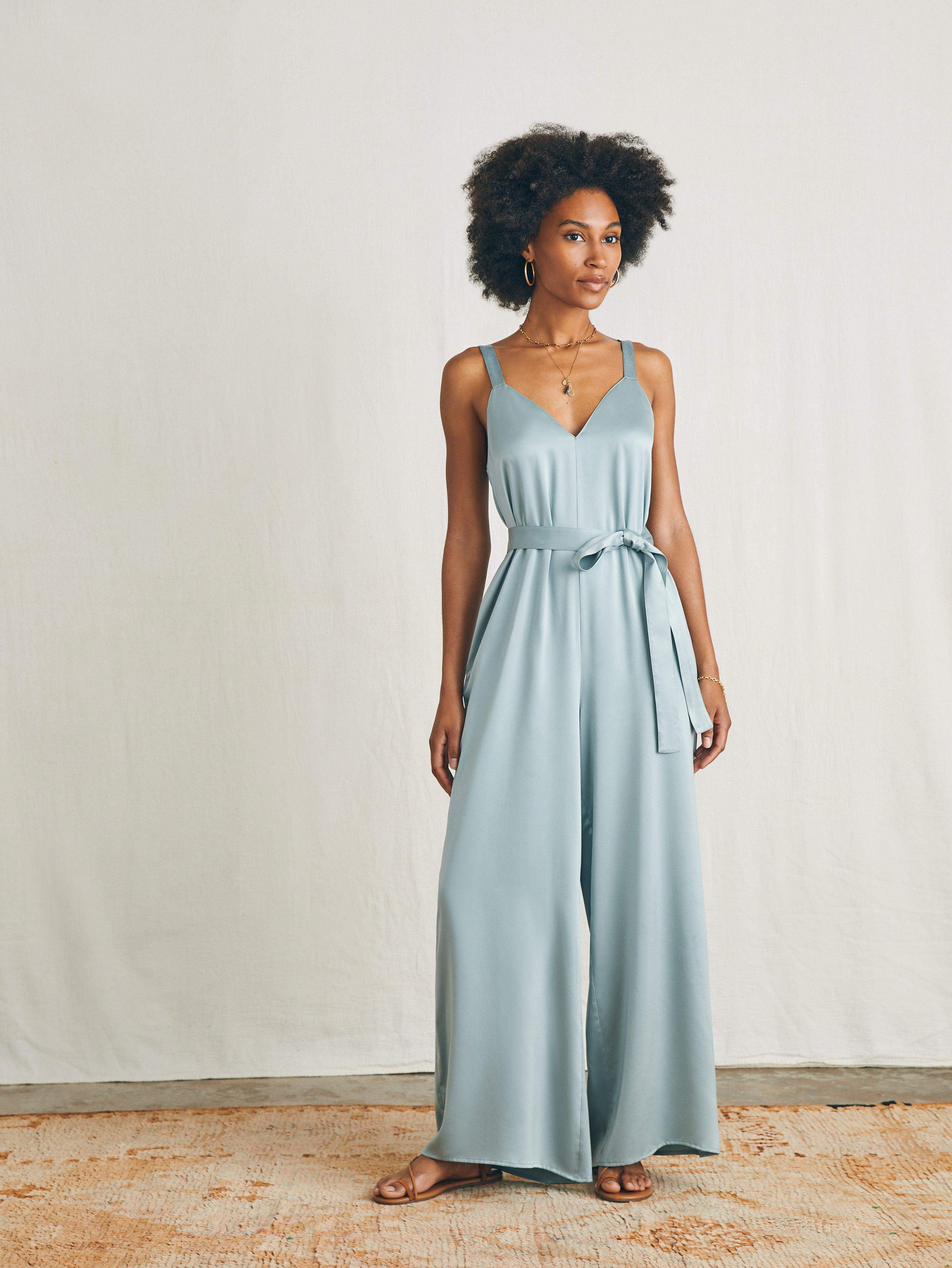 Sandwashed Silk Jumpsuit - Silver Blue Main image