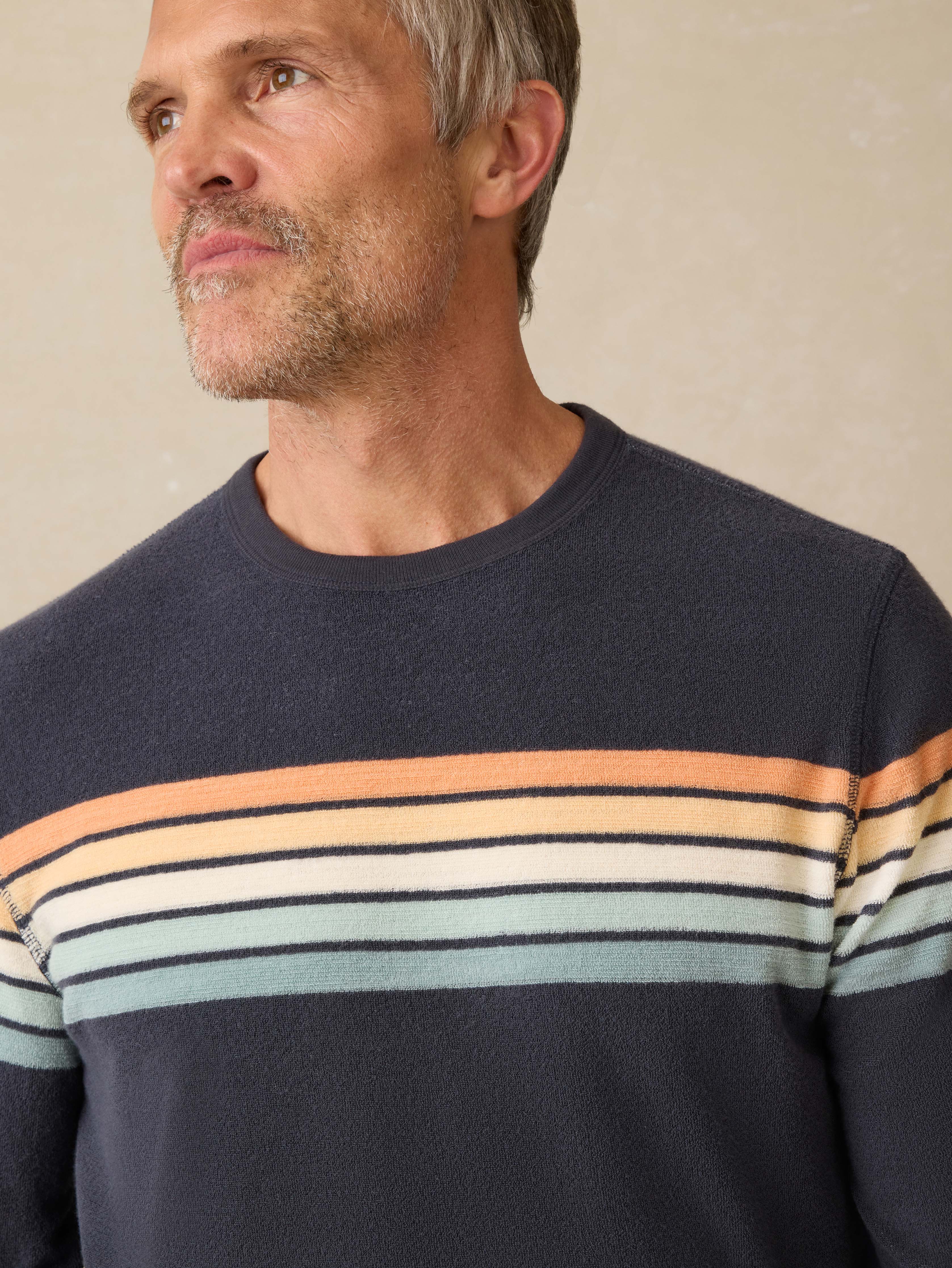 Cabana Towel Terry Crewneck - Seacoast Sunrise Stripe Secondary image