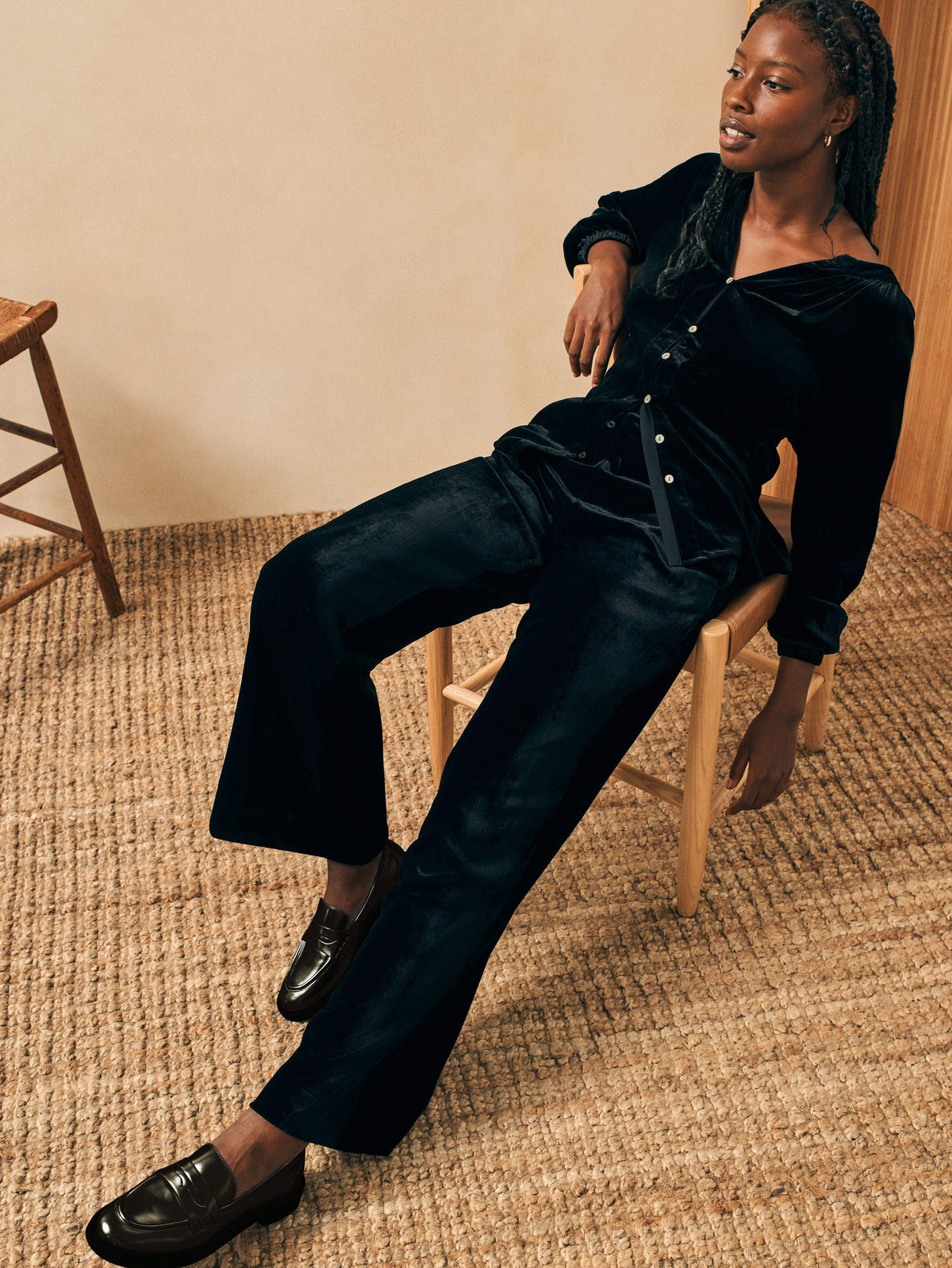 Stretch Silk Velvet Genevieve Pant - Black Main image