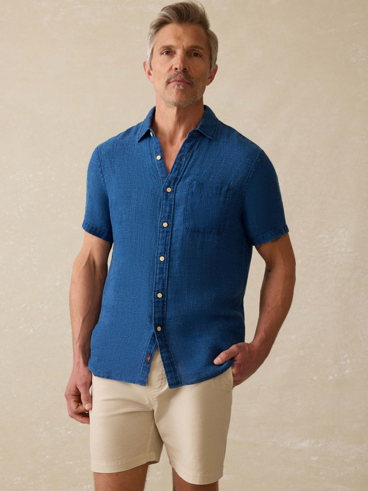 Short-Sleeve Palma Linen Shirt - Indigo Basketweave Main image
