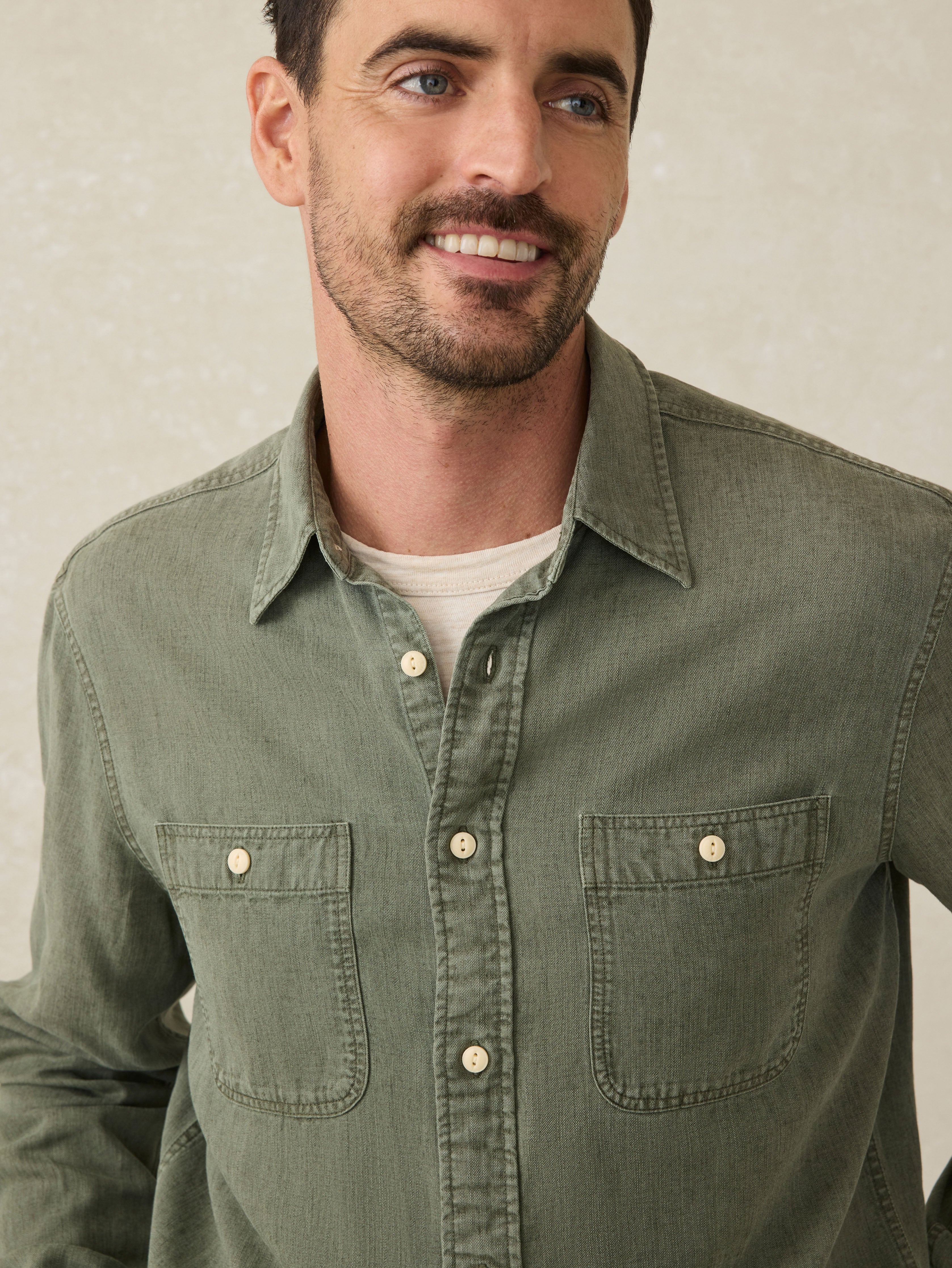 Tried \u0026 True Chambray Workshirt - Desert Olive Secondary image