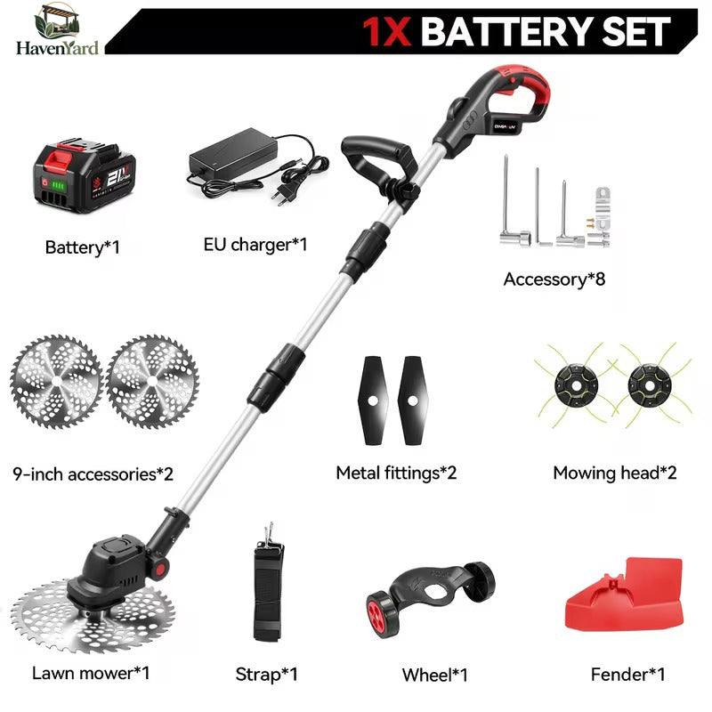 Cordless 3-in-1 Yard Trimmer – 21V Brushless, 9-Inch Cut, Foldable Design