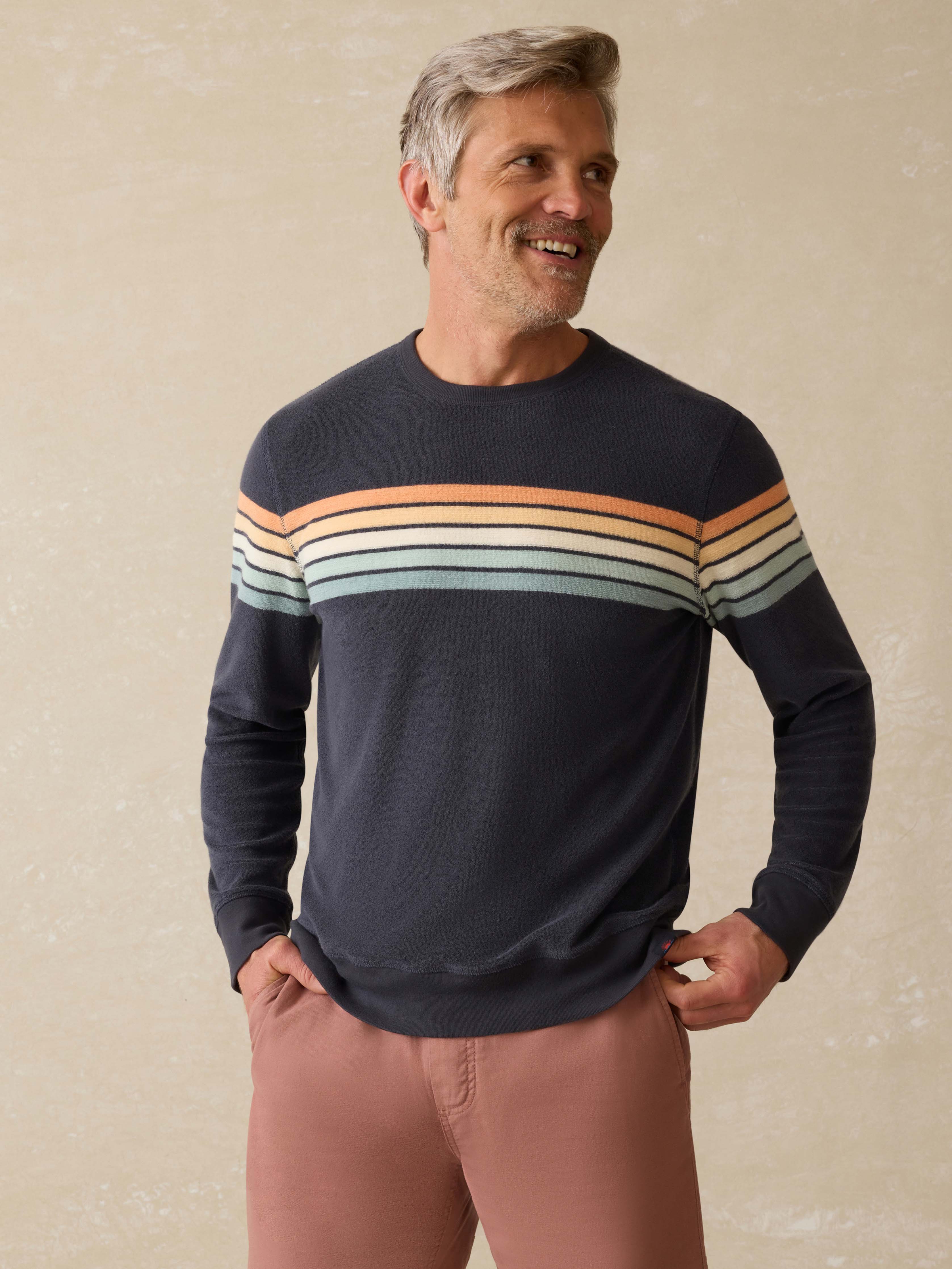 Cabana Towel Terry Crewneck - Seacoast Sunrise Stripe Main image