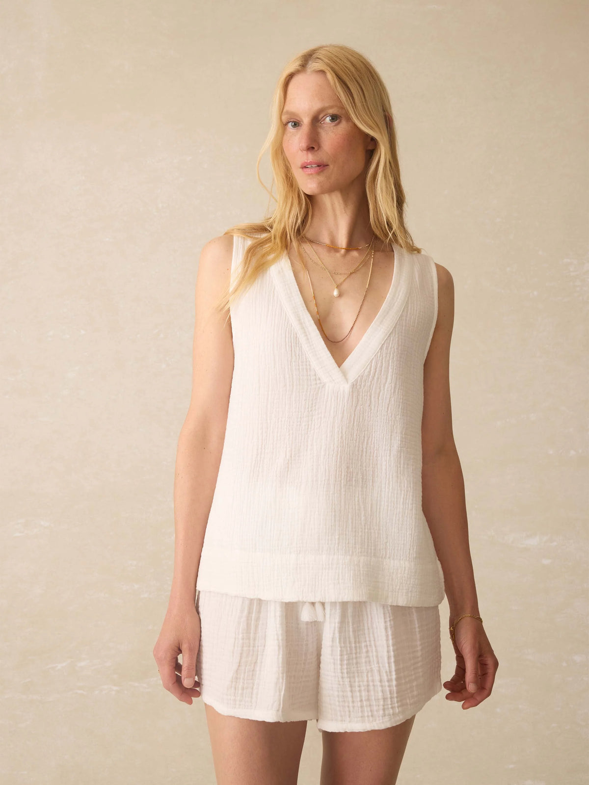 Dune Cotton Gauze Sleeveless Popover - White Main image