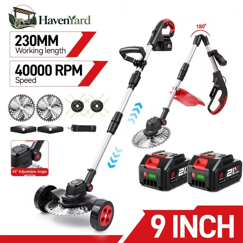 Cordless 3-in-1 Yard Trimmer – 21V Brushless, 9-Inch Cut, Foldable Design