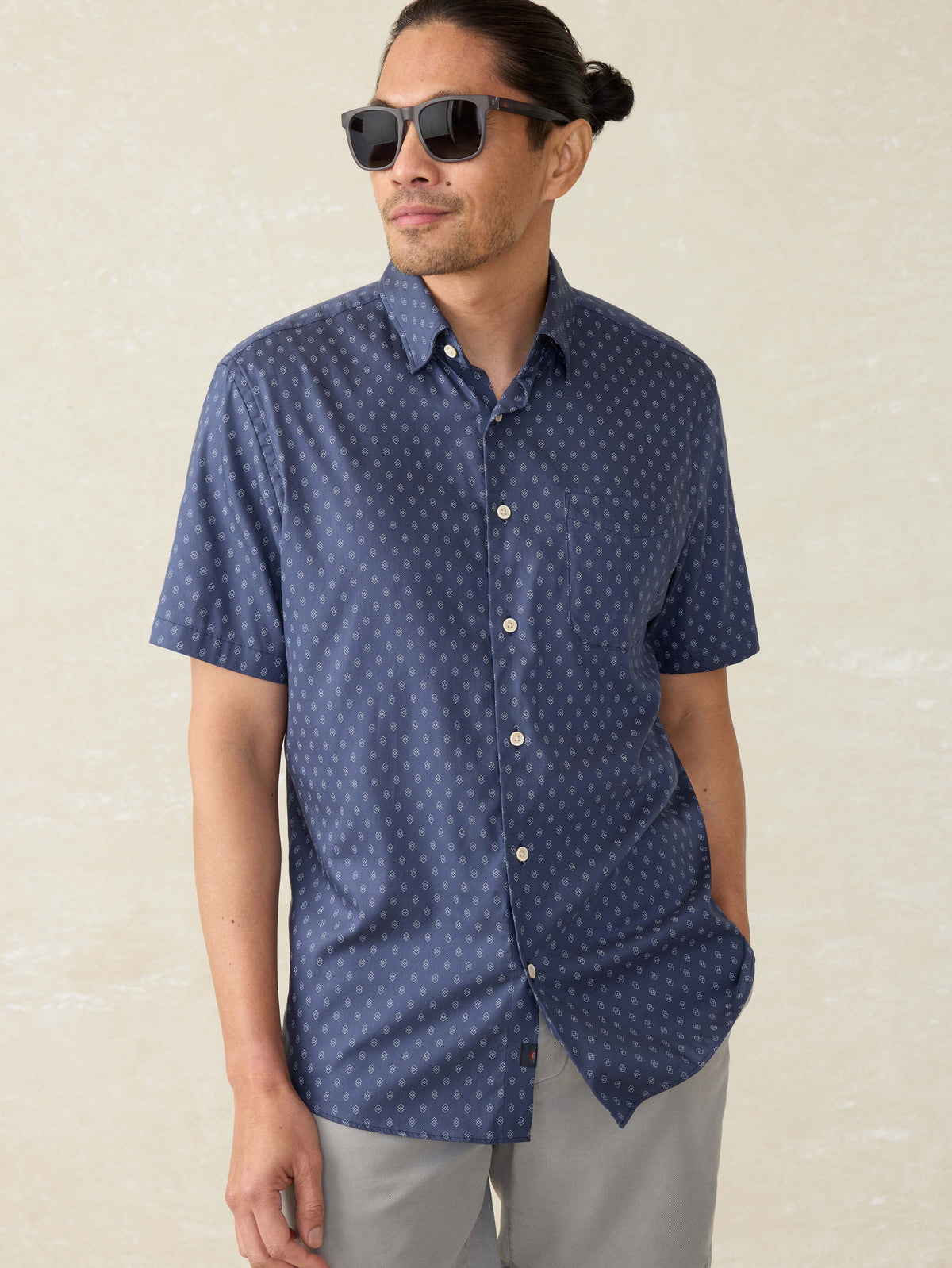 Short-Sleeve Movement™ Monterey Shirt - Navy Dusk Diamond Main image