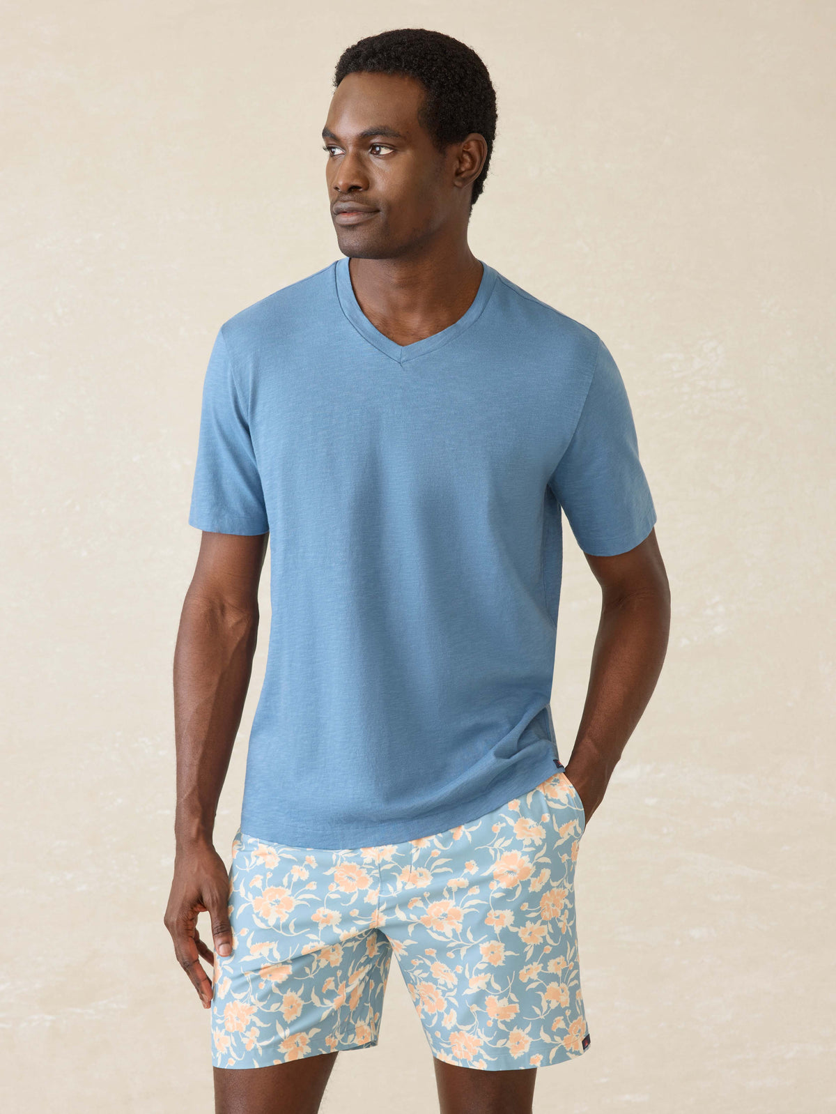 Short-Sleeve Sunwashed Regenerative Cotton V-Neck Tee - Blue Shore Main image