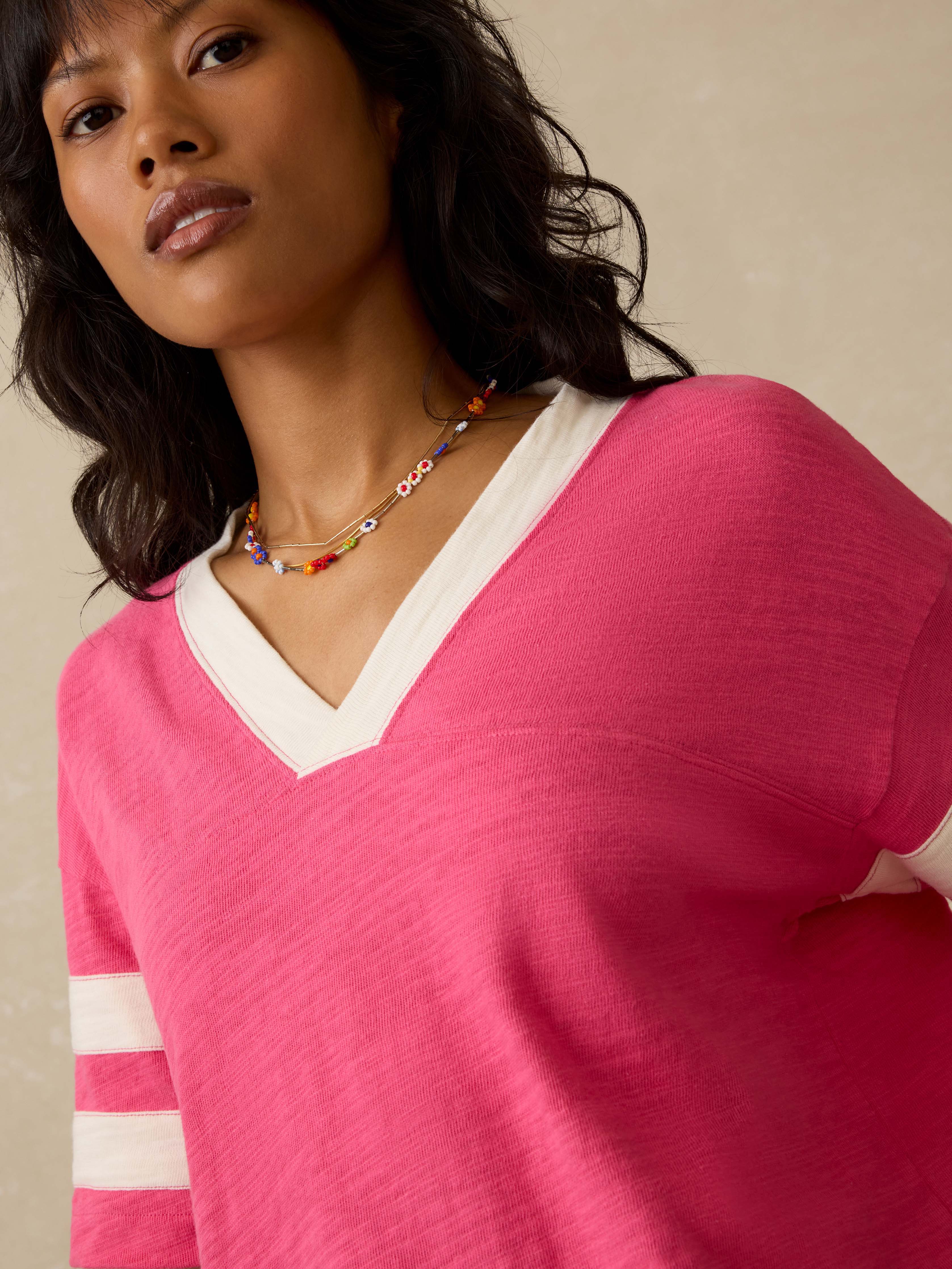 Sunwashed Midweight Organic Varsity Tee - Hot Pink Varsity Secondary image