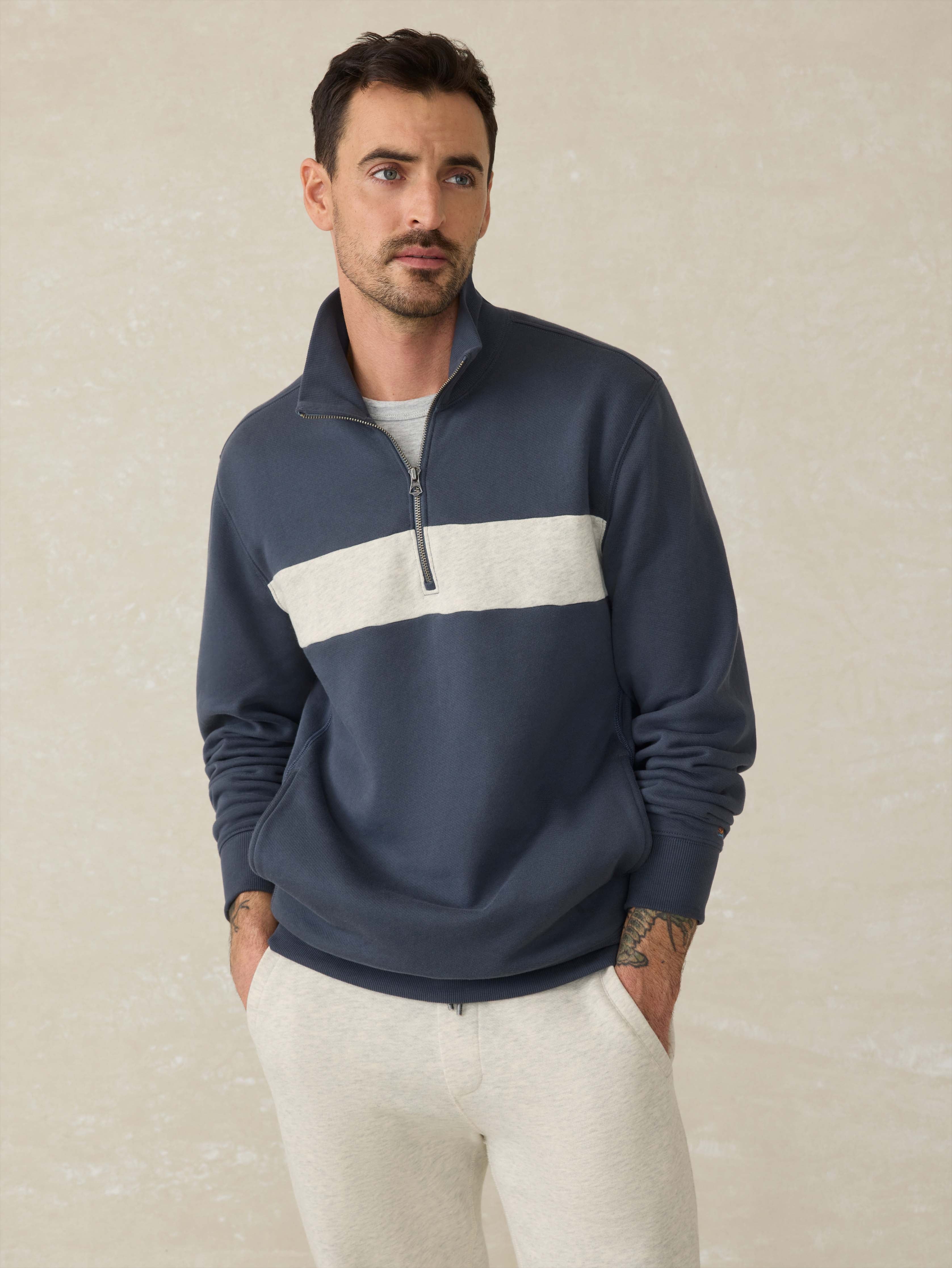 High Standard Fleece Quarter Zip - Blue Nights Surf Stripe Main image