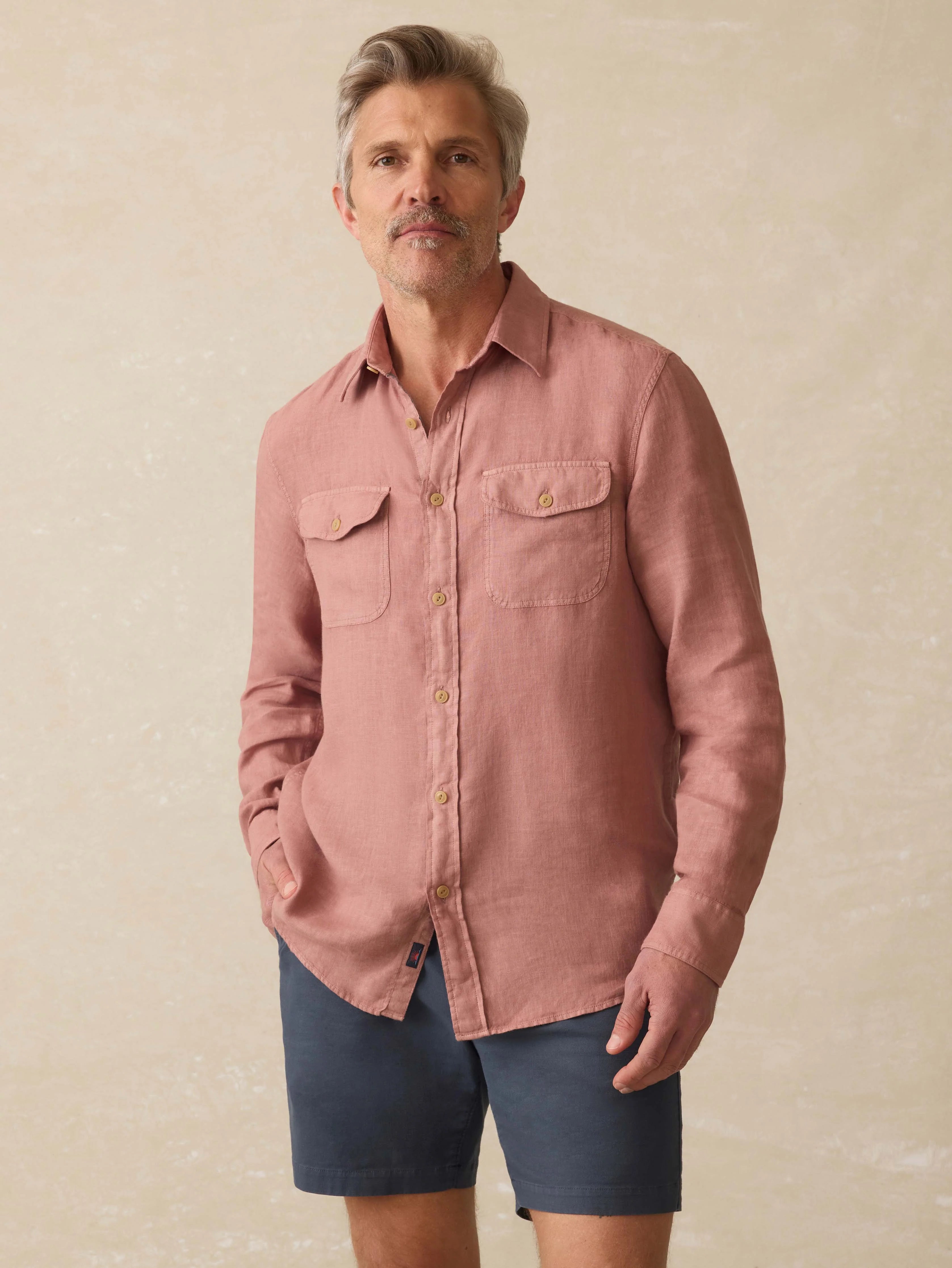 Irish Linen Safari Shirt - Cedar Rose Main image