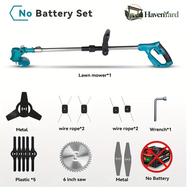3-in-1 Cordless Grass Trimmer – 5 Blade Types, Telescopic Shaft, Adjustable Angle