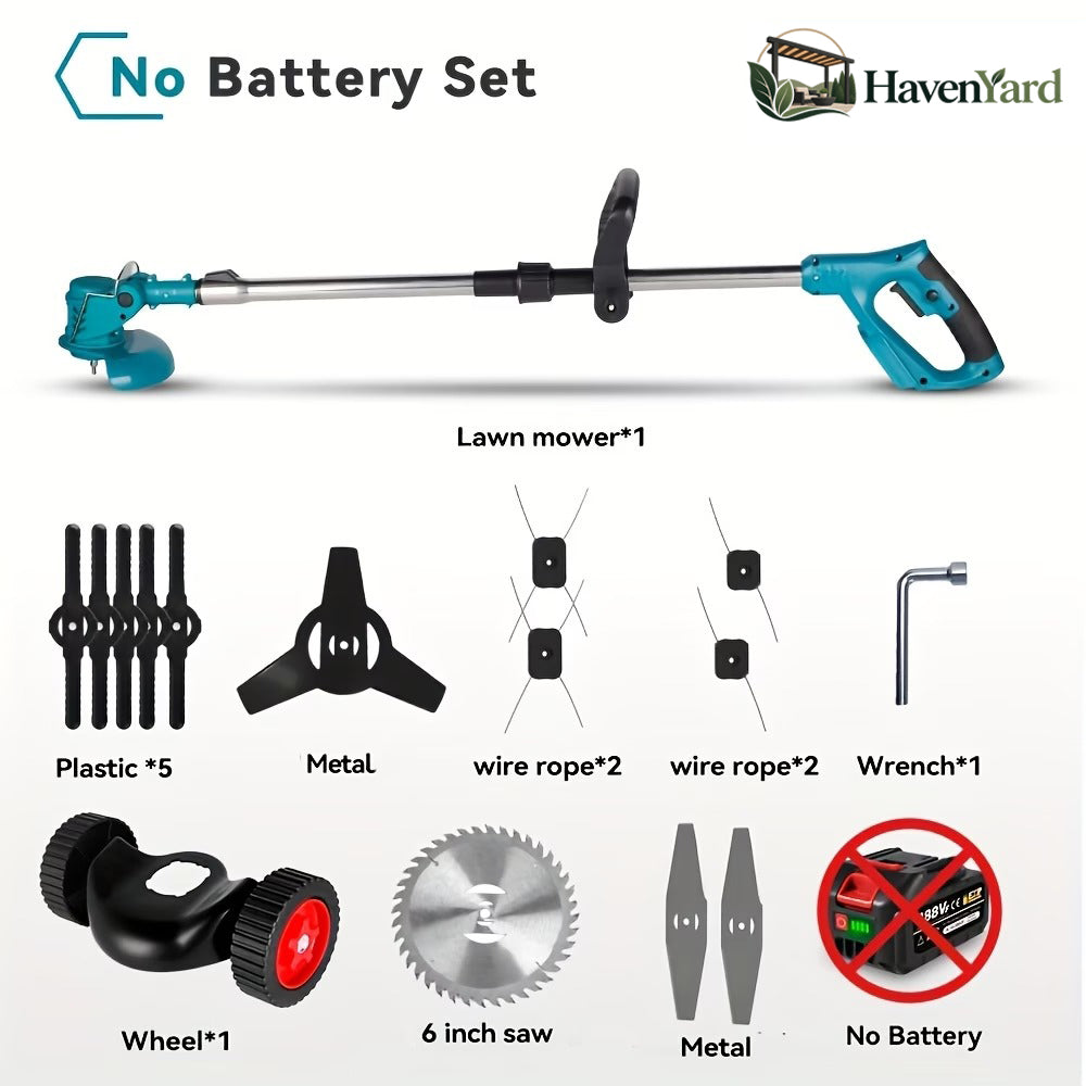 3-in-1 Cordless Grass Trimmer – 5 Blade Types, Telescopic Shaft, Adjustable Angle