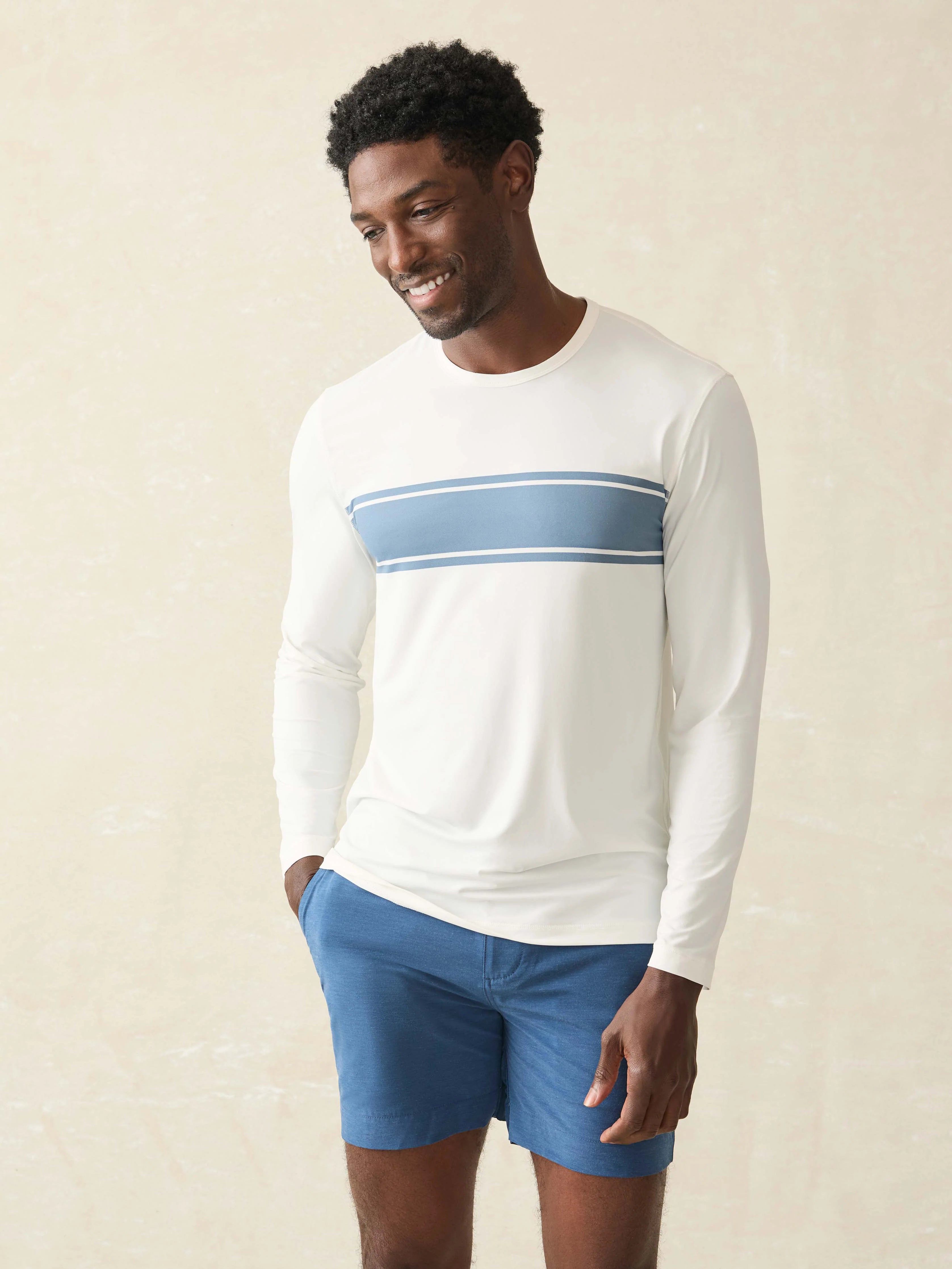 Shorelite Long-Sleeve Tech Tee - White Surf Stripe Main image