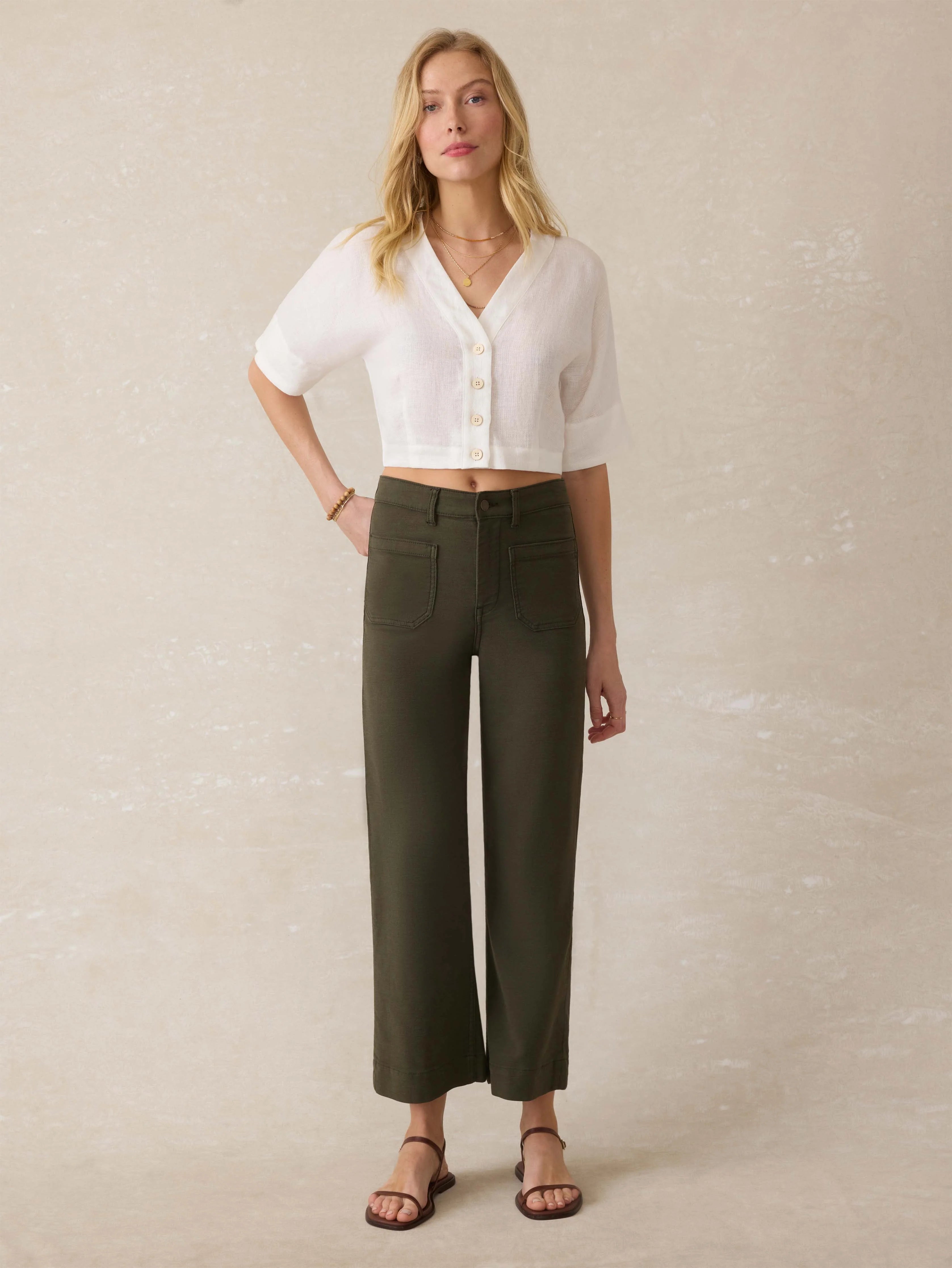 Stretch Terry Patch Pocket Ankle Pant - Forest Olive Main image